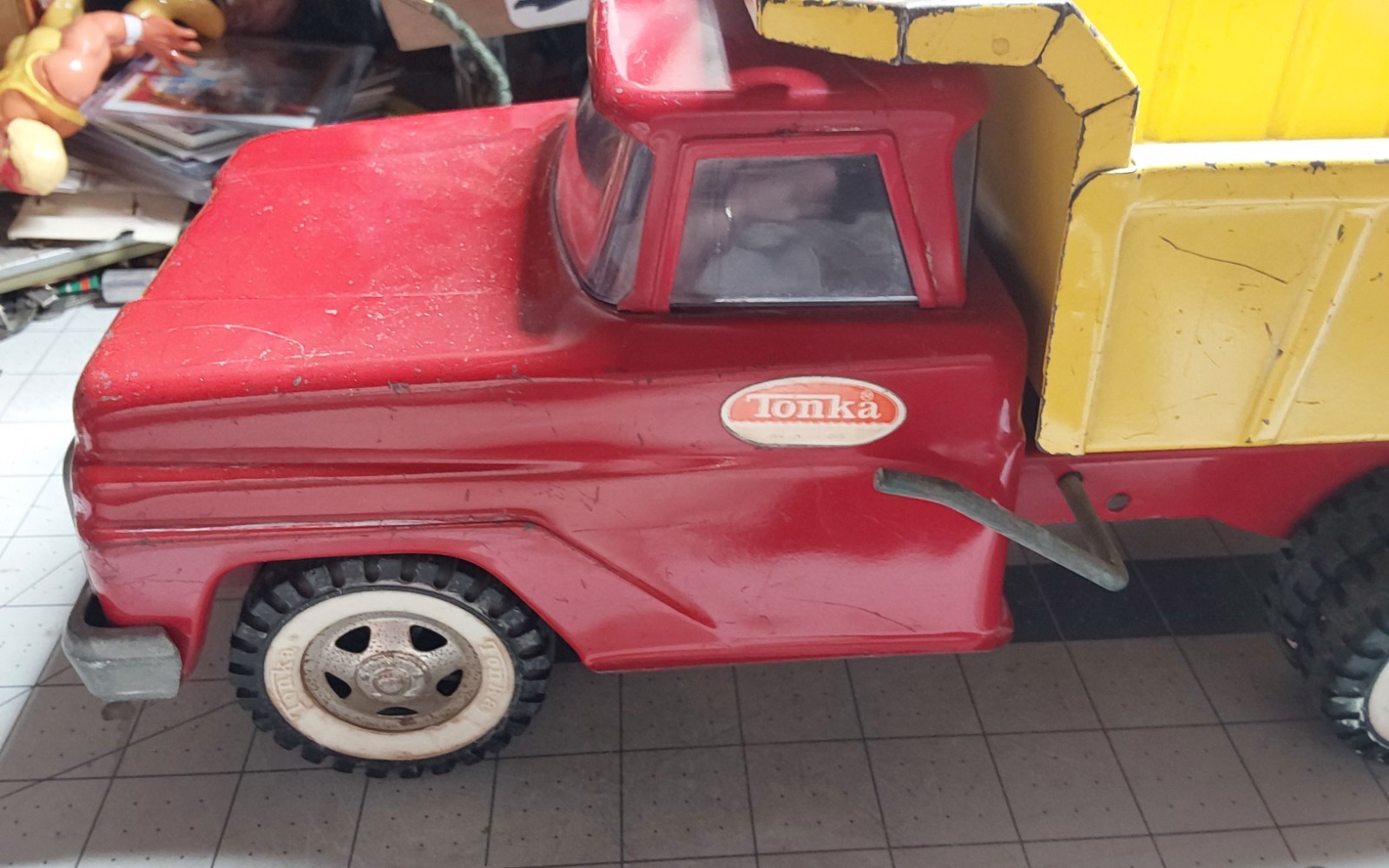 Tonka Pressed Steel Square Front Yellow Red Dump Truck