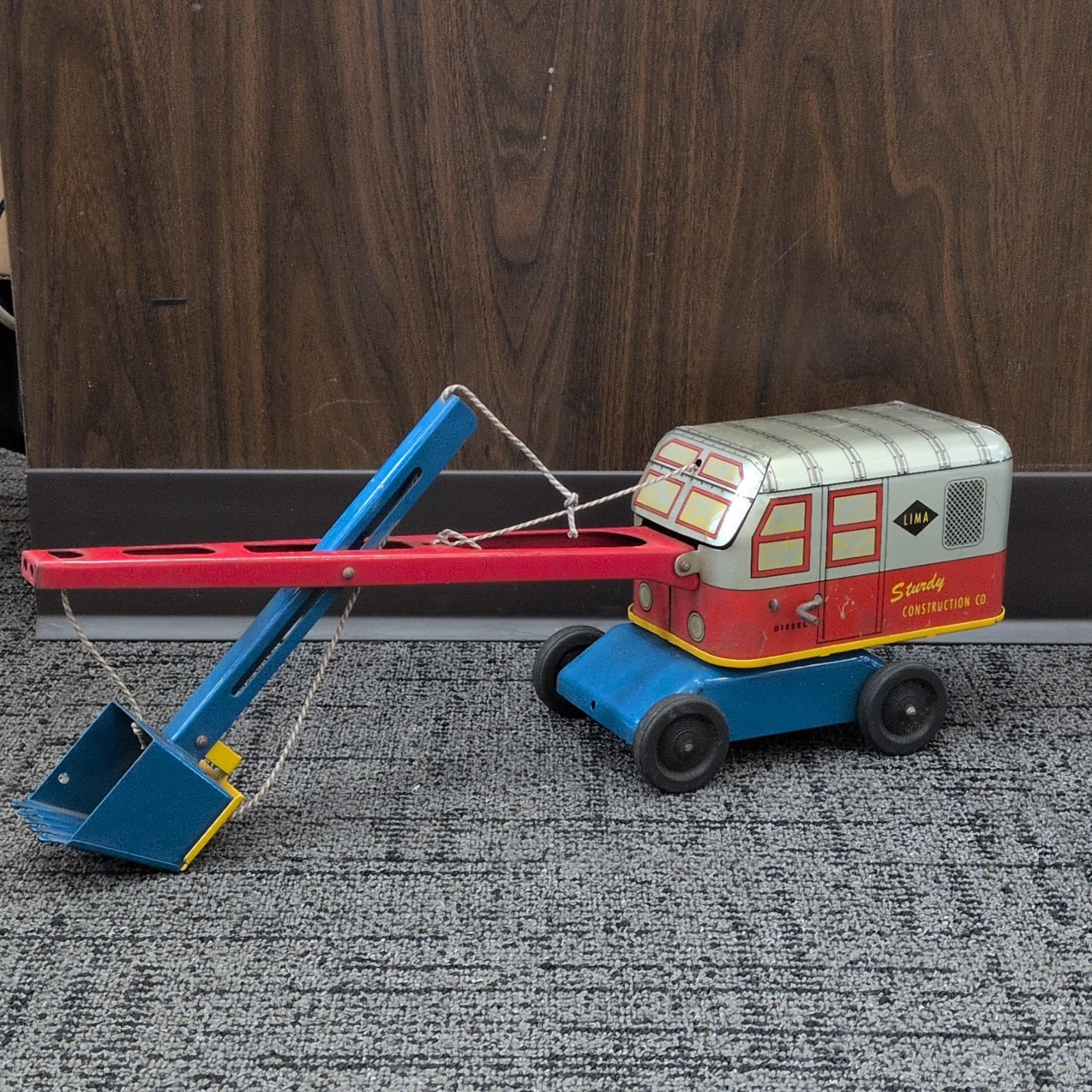 Lima Tin Construction Vehicle Blue Red Yellow Silver Vintage Toy