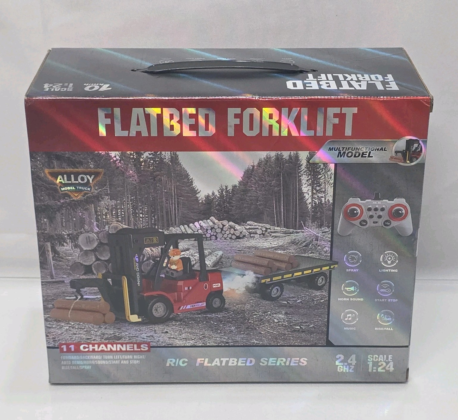 Remote Control Alloy Forklift with Flatbed Trailer, 11 Channel 2.4Ghz