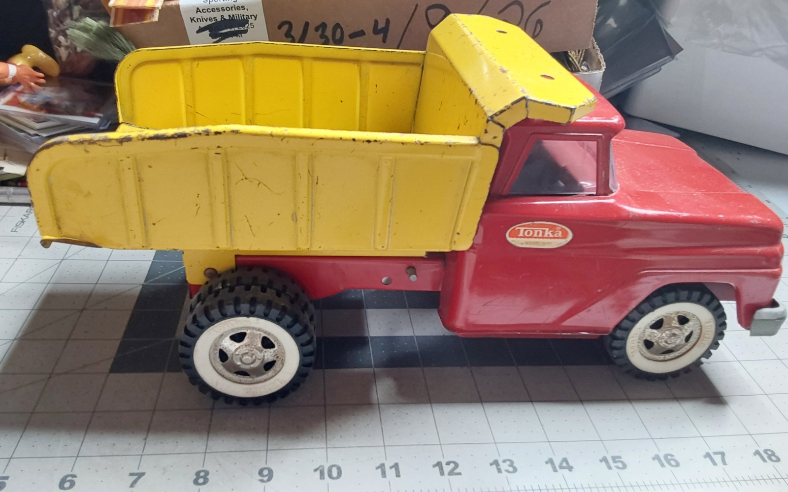 Tonka Pressed Steel Square Front Yellow Red Dump Truck