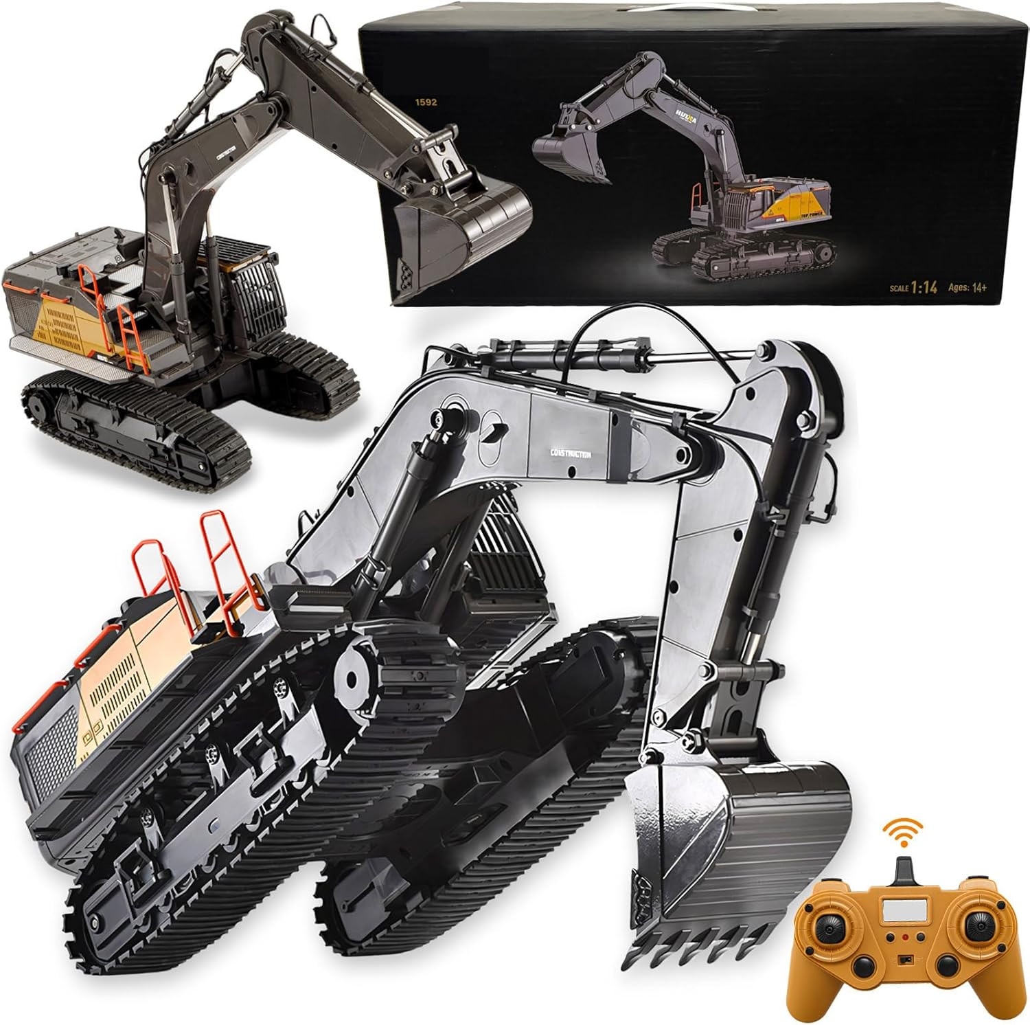 20.4 Inch 22 Channels Remote Control Excavator Truck 1/14 Scale Metal Shovel Ind