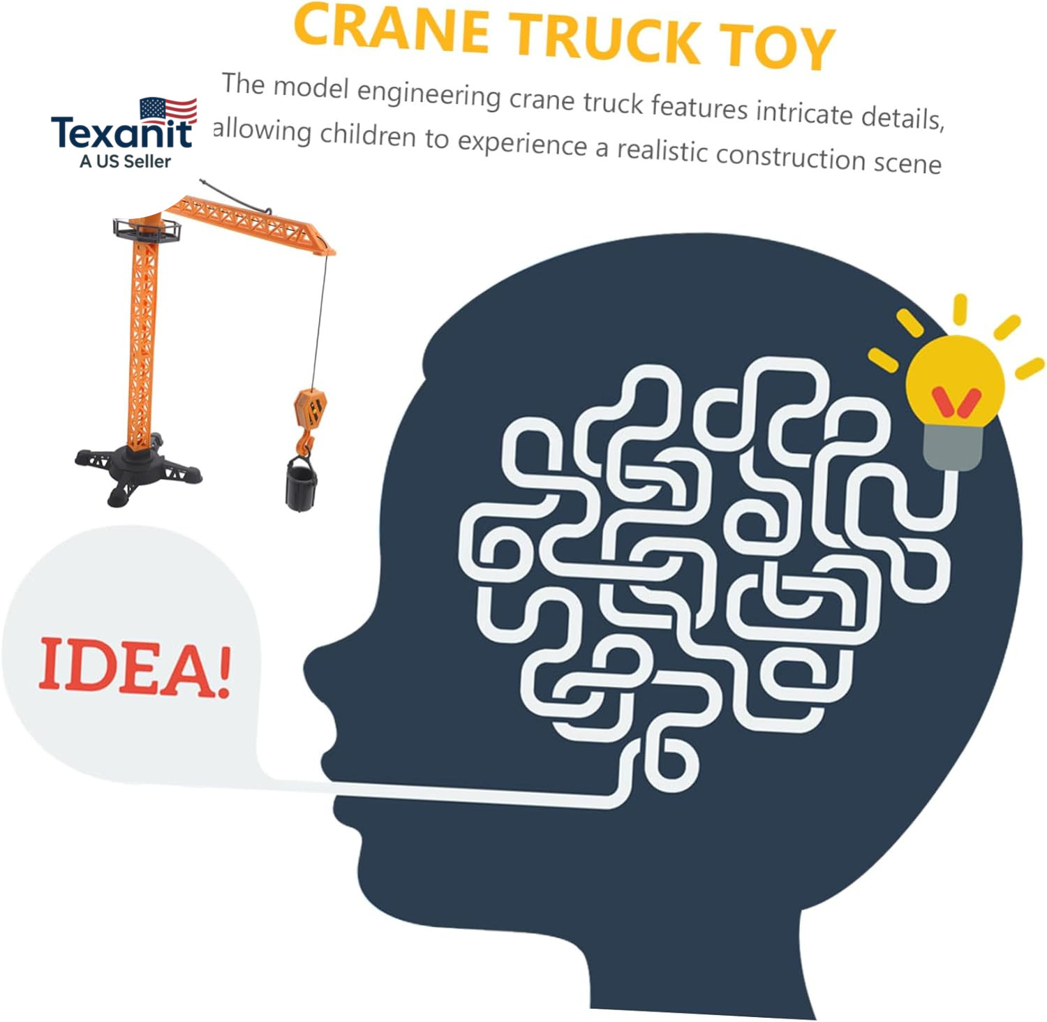 Crane Truck Toy with Movable Parts Plastic Engineering Playset Tower Crane Stem