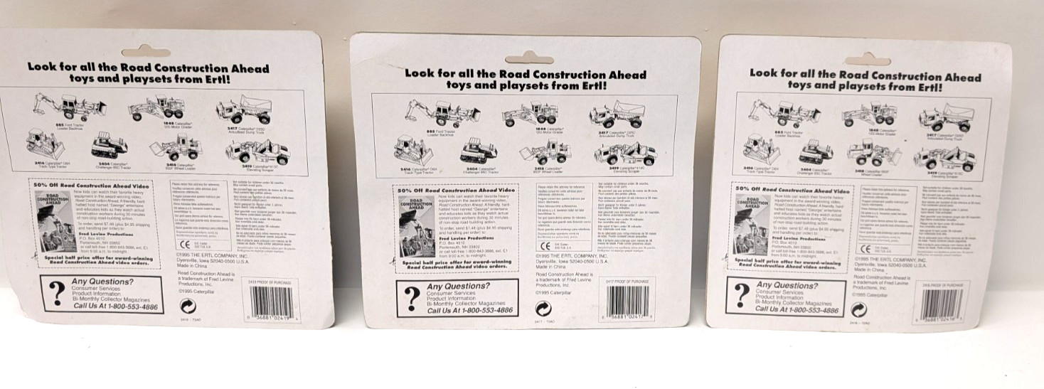 Vintage 1995 ERTL Road Construction Ahead CAT Diecast Lot 3 Sealed D6H D25D 613C