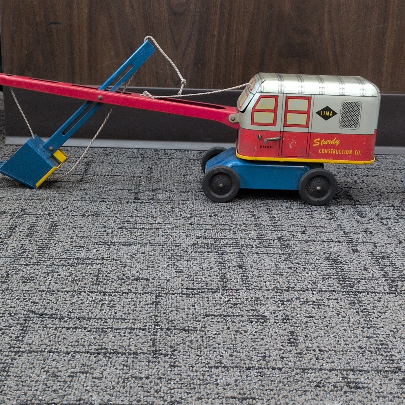 Lima Tin Construction Vehicle Blue Red Yellow Silver Vintage Toy