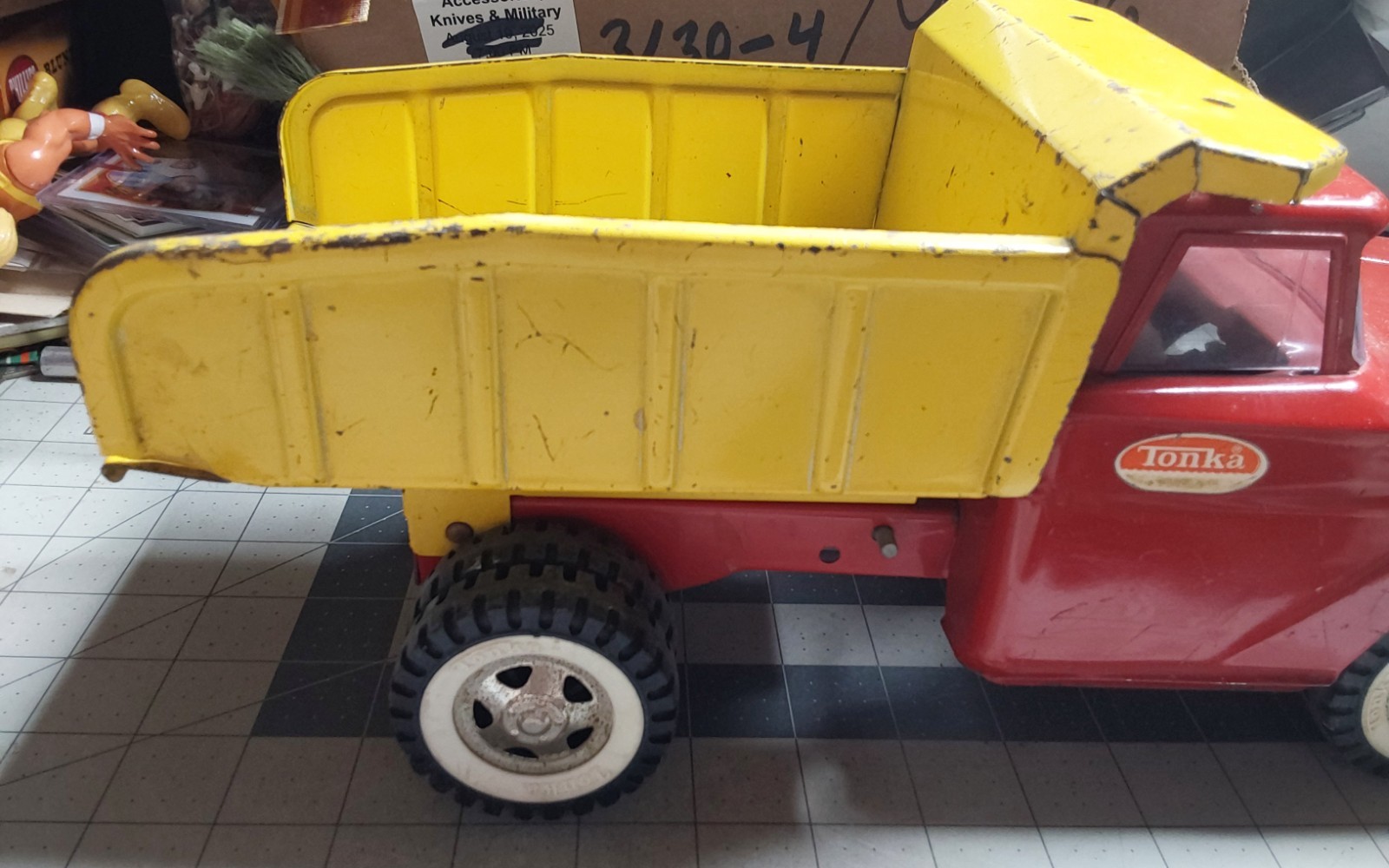 Tonka Pressed Steel Square Front Yellow Red Dump Truck