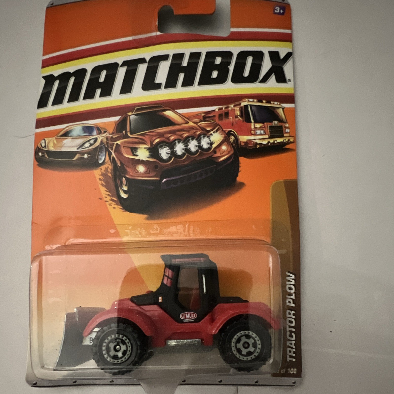 Matchbox Tractor Plow 1:64 Diecast Red/Black 2010 Blister Pack