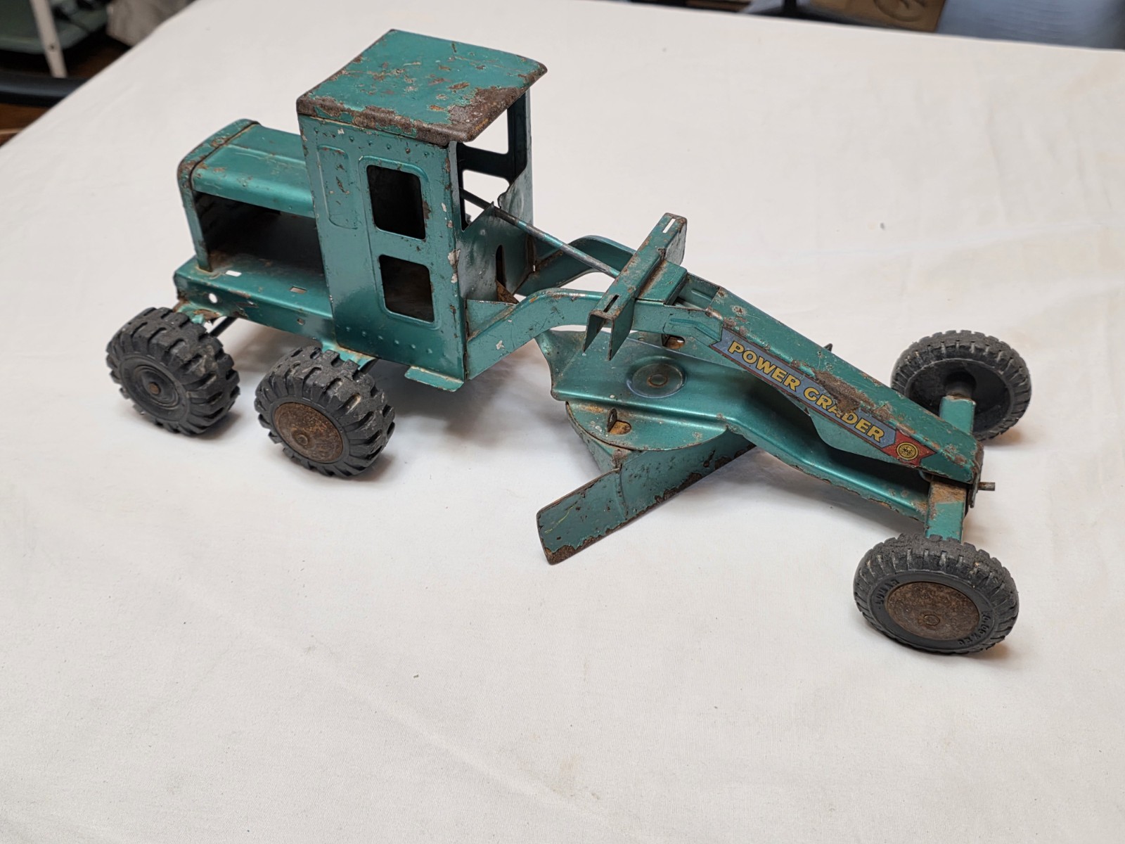 Vintage Marx Power Grader Tin Construction Toy Green Road Grader Pressed Steel
