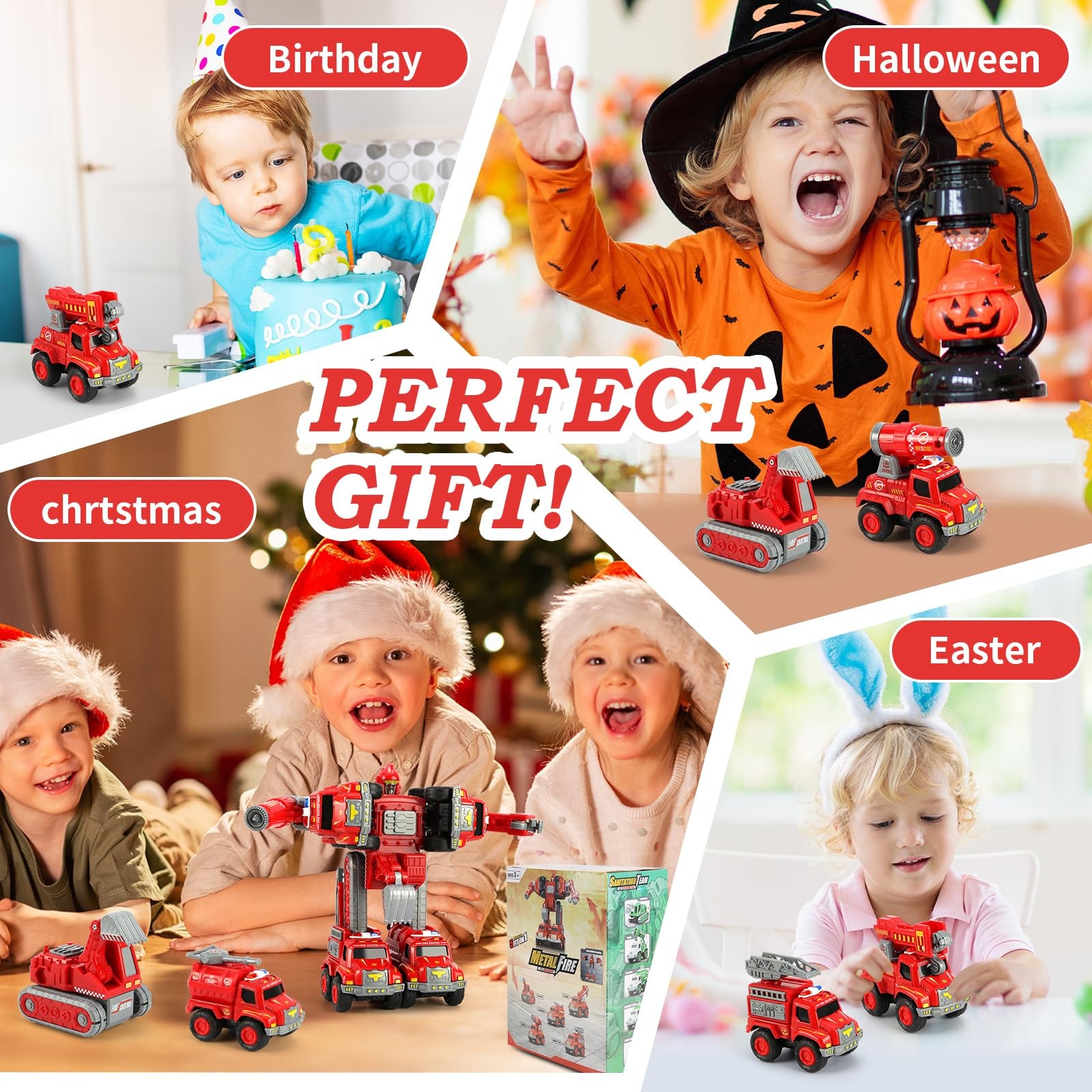 Toys for 3 4 5 6 Year Old Boys– 5-in-1 Detachable Construction Vehicles Set–T…