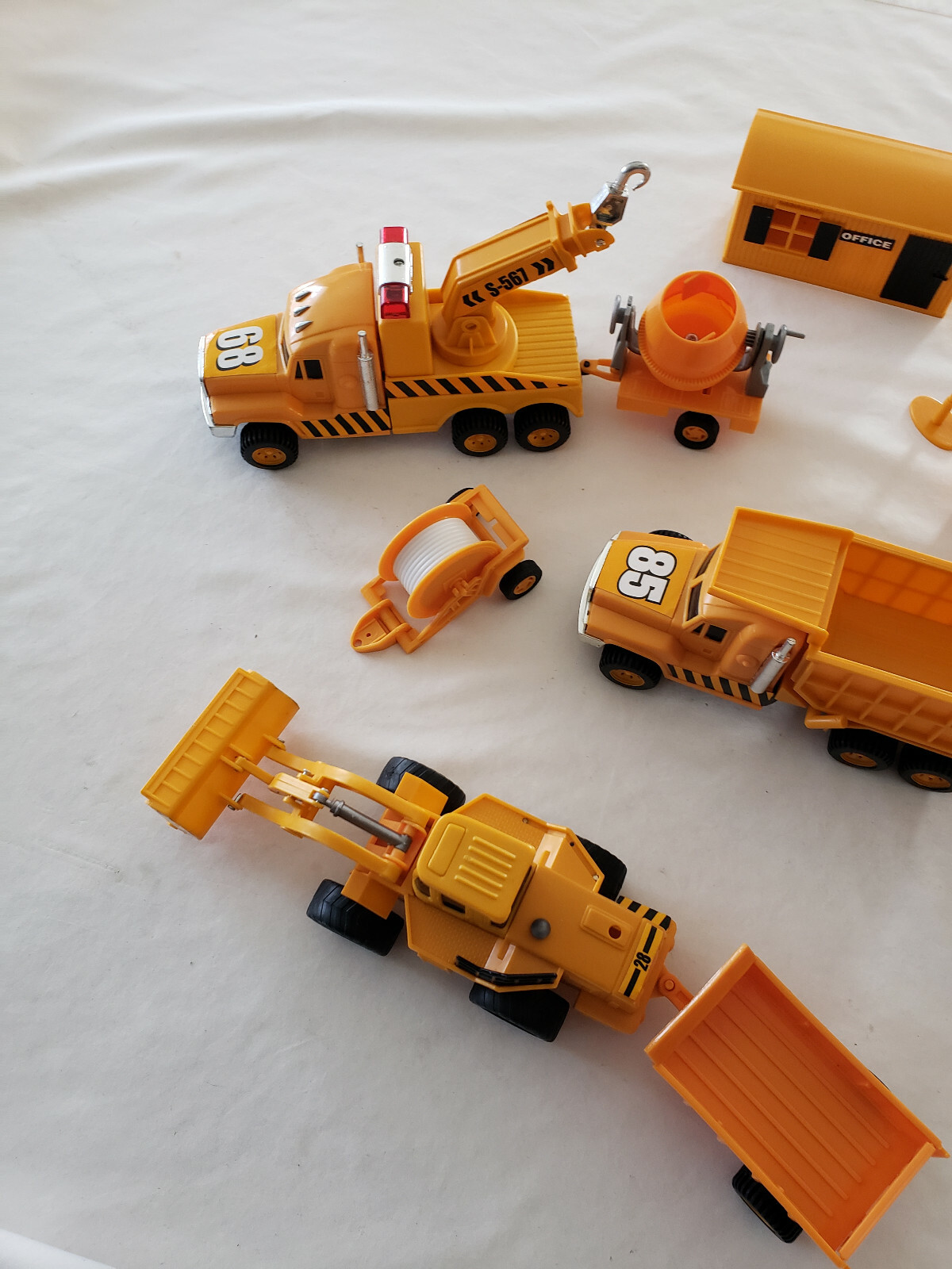 VTG 90&rsquo;S Plastic Yellow Construction Equipment SET: TRUCKS, CEMENT MIXER, ETC