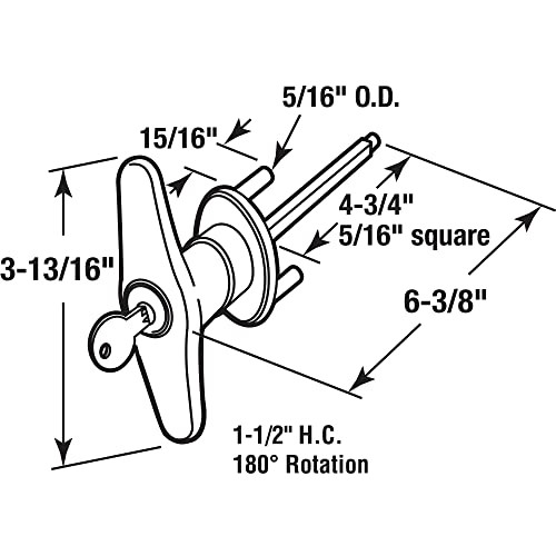 GD 52169 Keyed T-Handle, 5/16 In. x 4-5/8 In. Square Shaft, Diecast