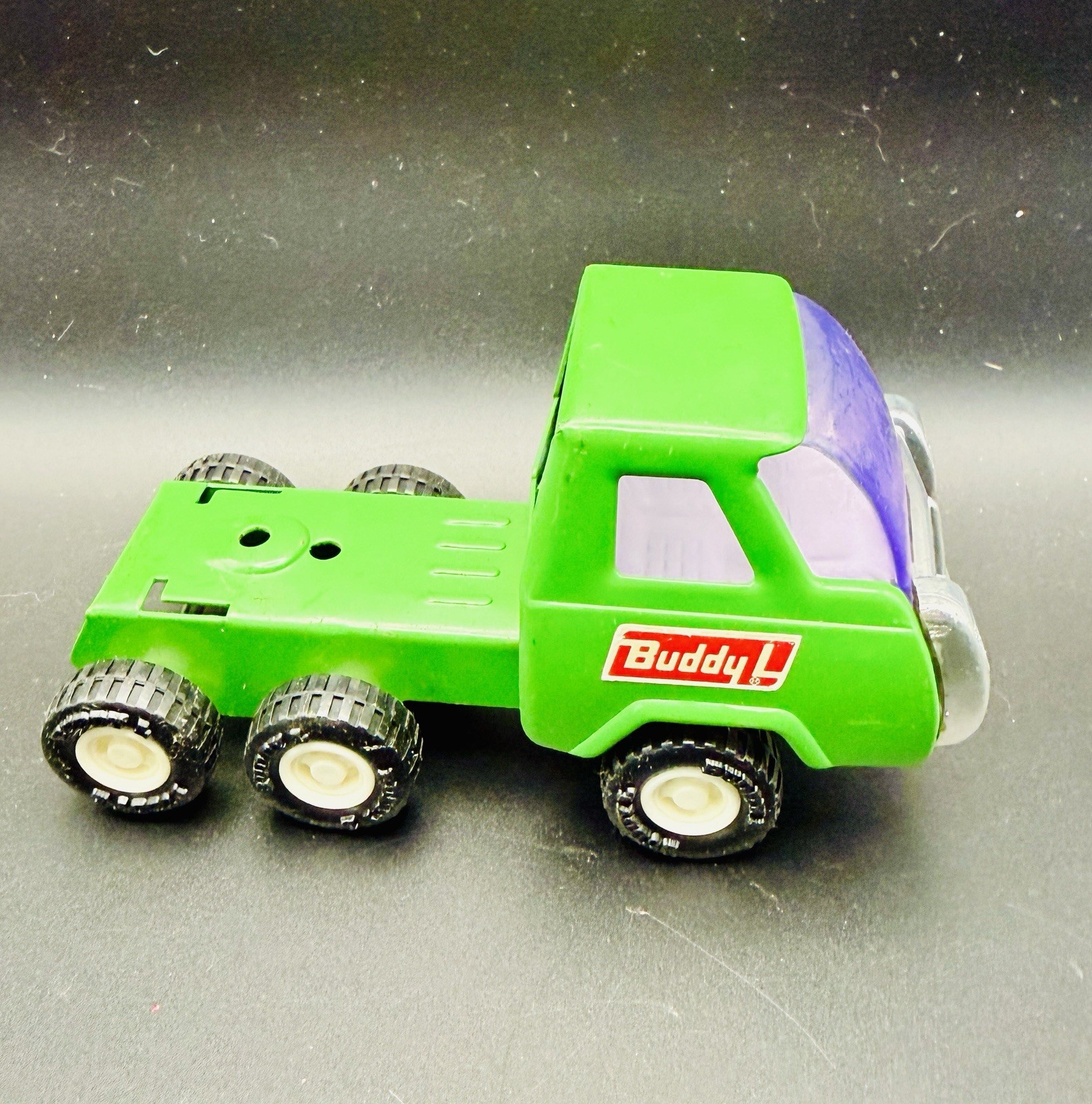 VINTAGE BUDDY L GREEN TRUCK 4 LOWBOY TRAILER FLATBED HAULER JAPAN ORIGINAL PAINT