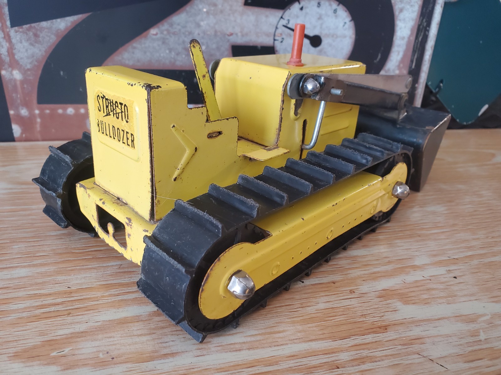Vintage Structo Bulldozer With Loader Bucket. Pressed Steel. Nice Condition