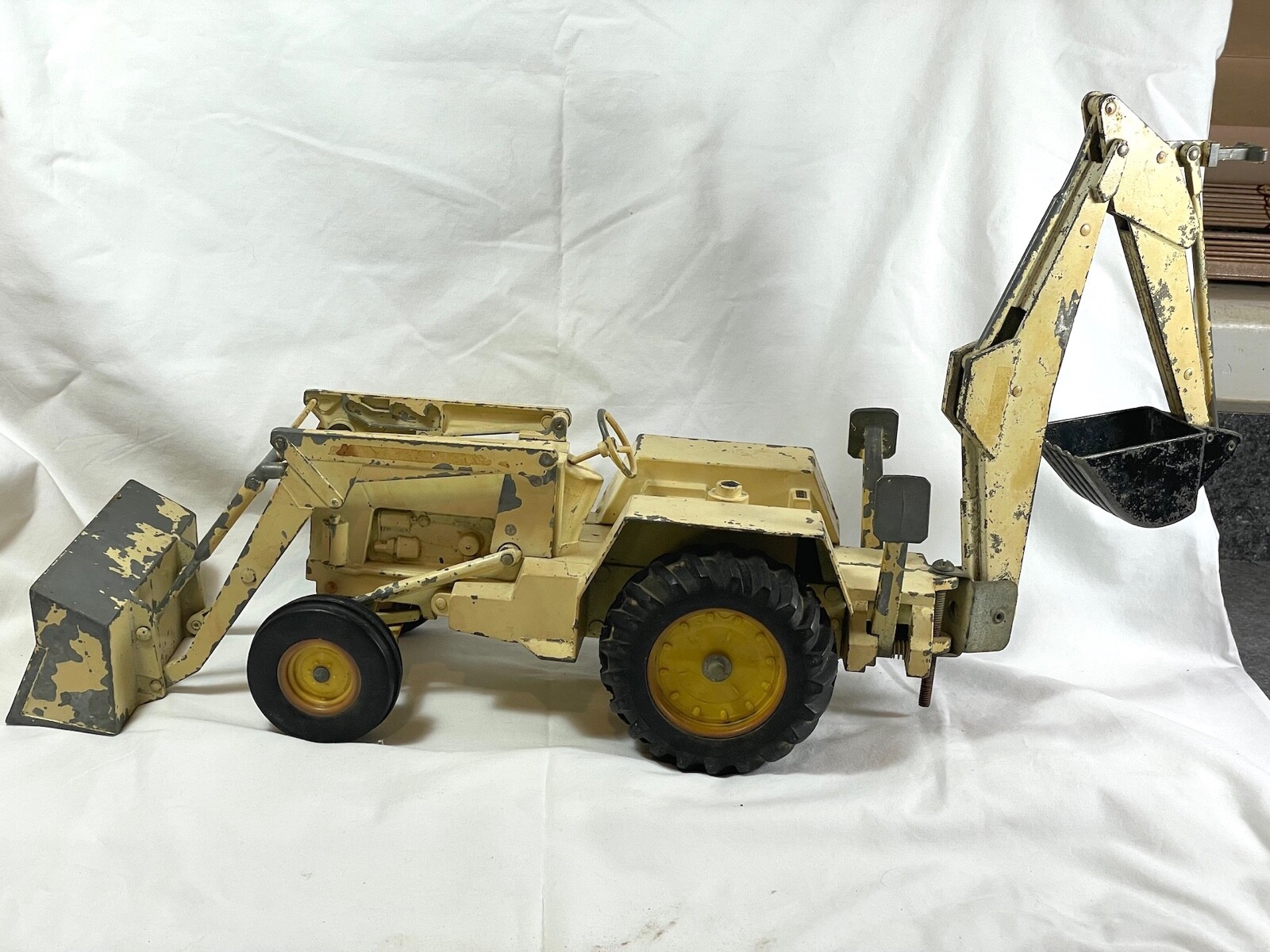Vintage Steel Large 1/12 Scale Ertl Ford 7500 Front Loader Backhoe Tractor READ