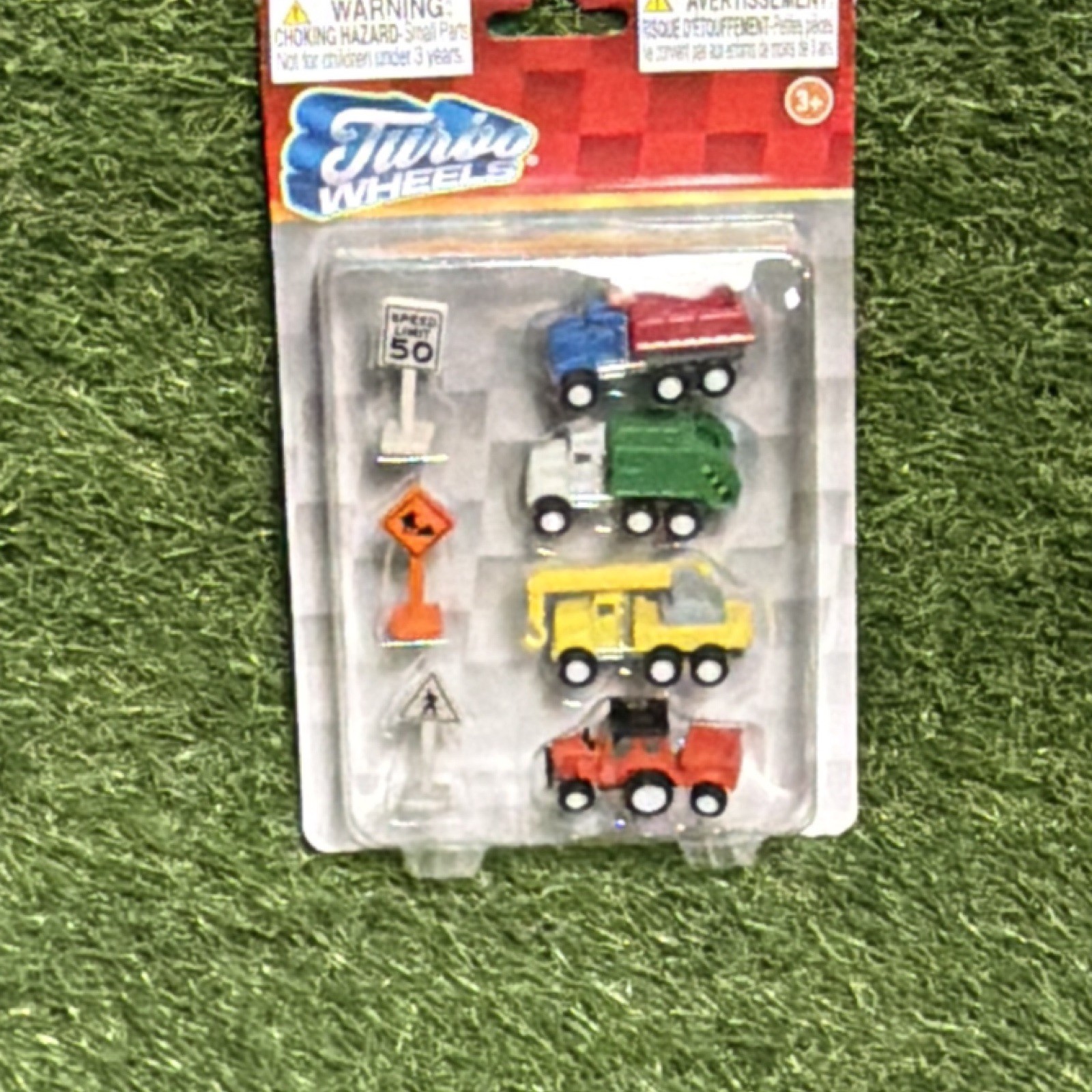 Turbo Wheels Mini Construction Vehicle Set w/ Road Signs, Multicolor, Age 3+