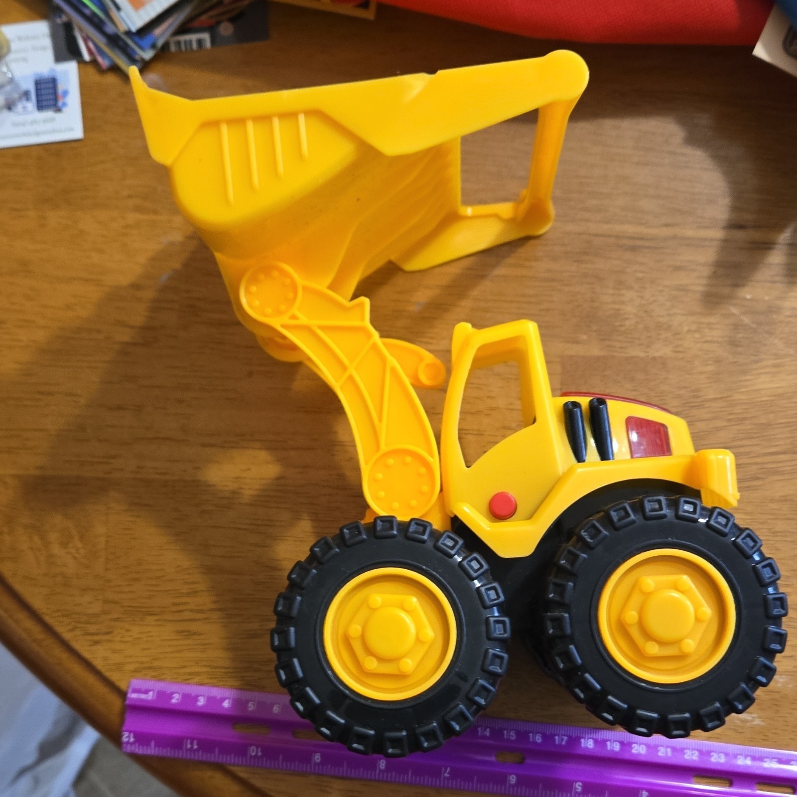 Toy Construction Loader Vehicle w/ Moving Scoop, Plastic, Yellow/Black/Red