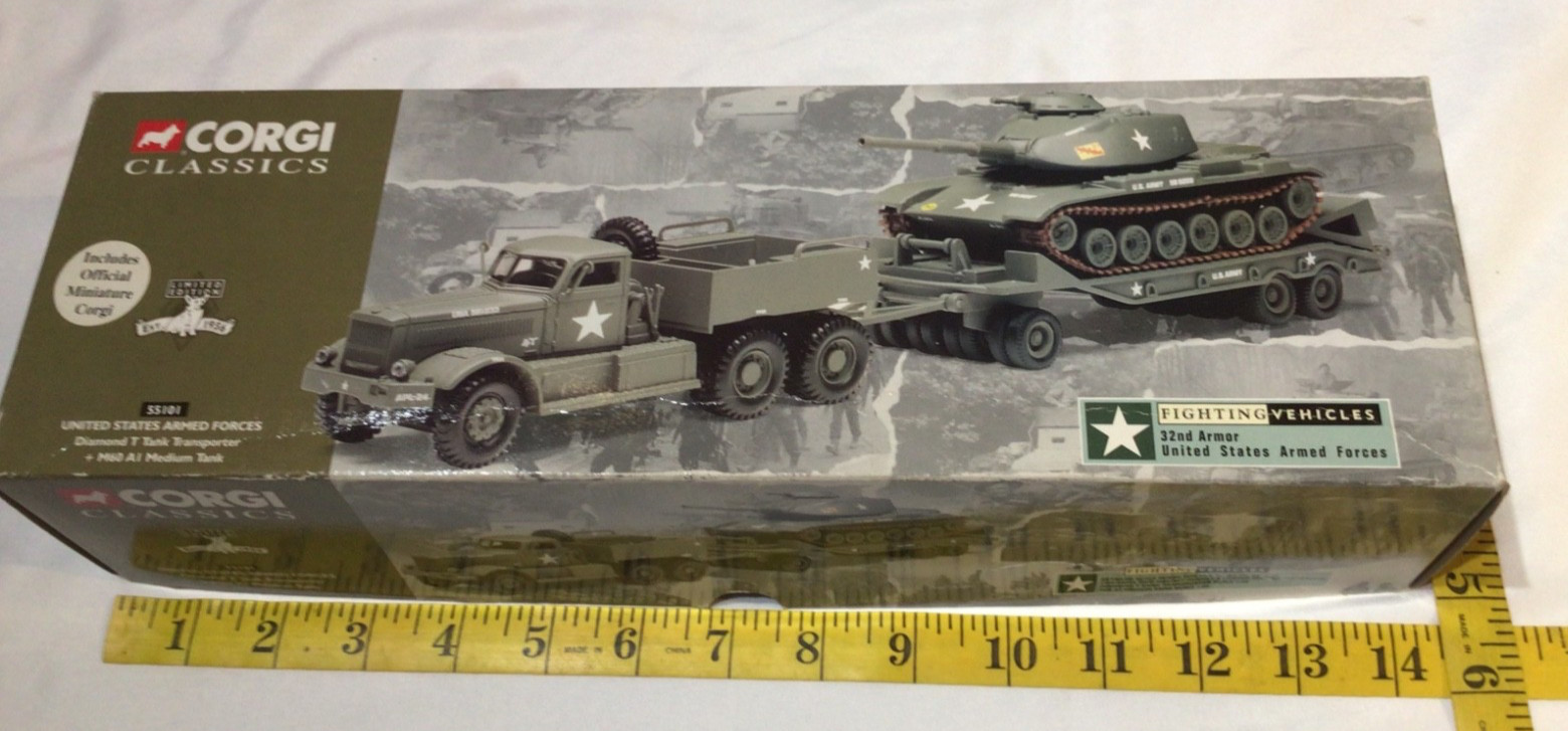 NEW Vintage CORGI USAF DIAMOND T TANK TRANSPORTER & M60 A1 MEDIUM TANK Model NIB