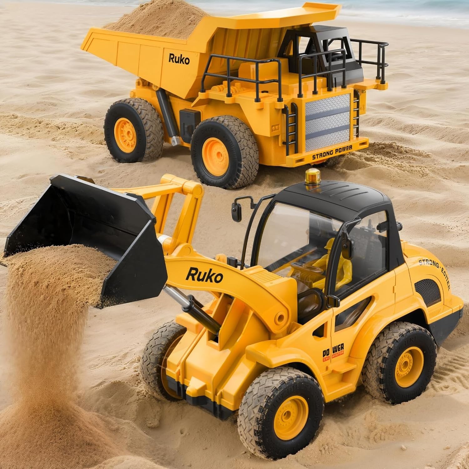 « 1560 Construction Toy Set, Remote Control Dump Truck and Front Loader, 9 Channe