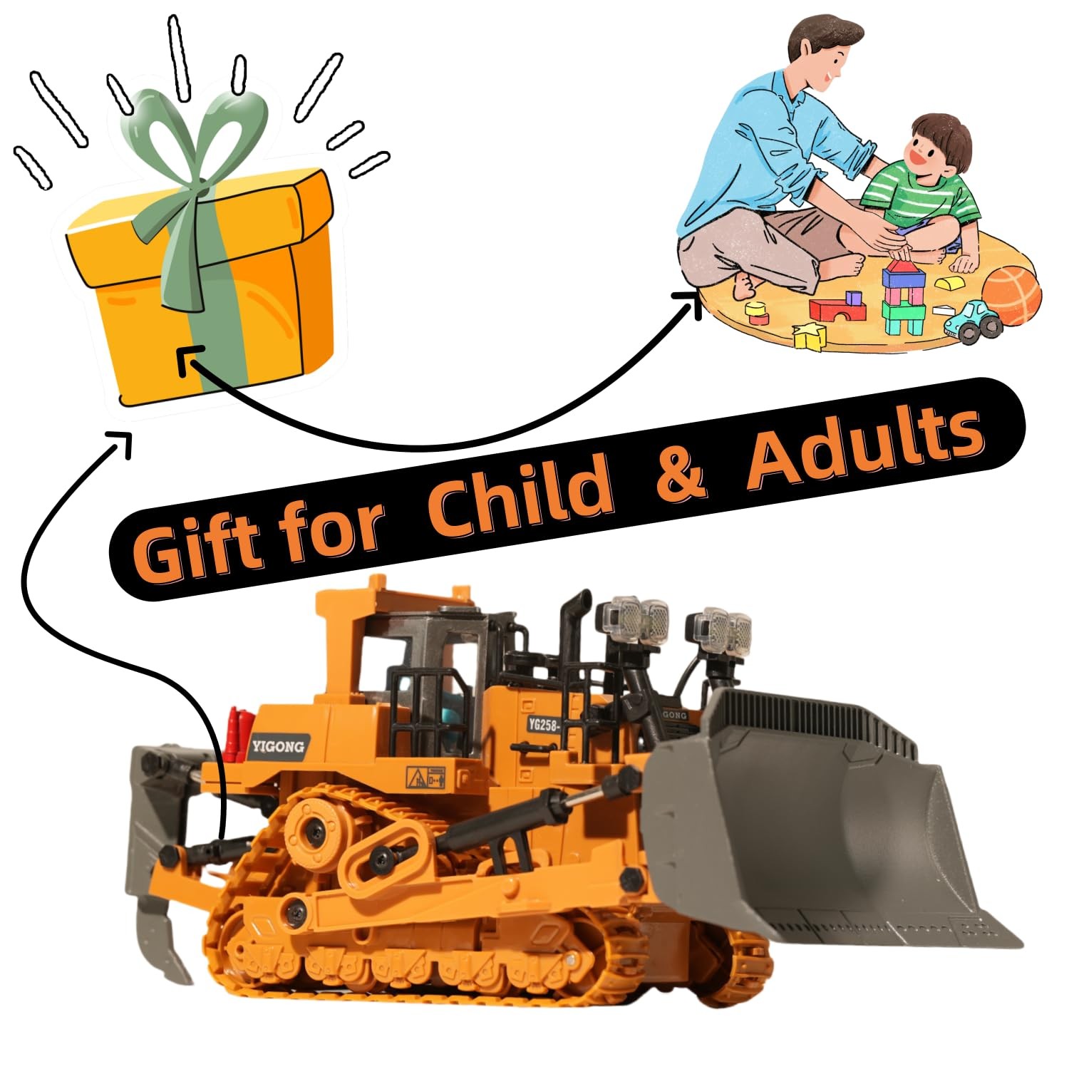 9-Channel RC Bulldozer with Lights and Sound,Construction Remote Control Bull…