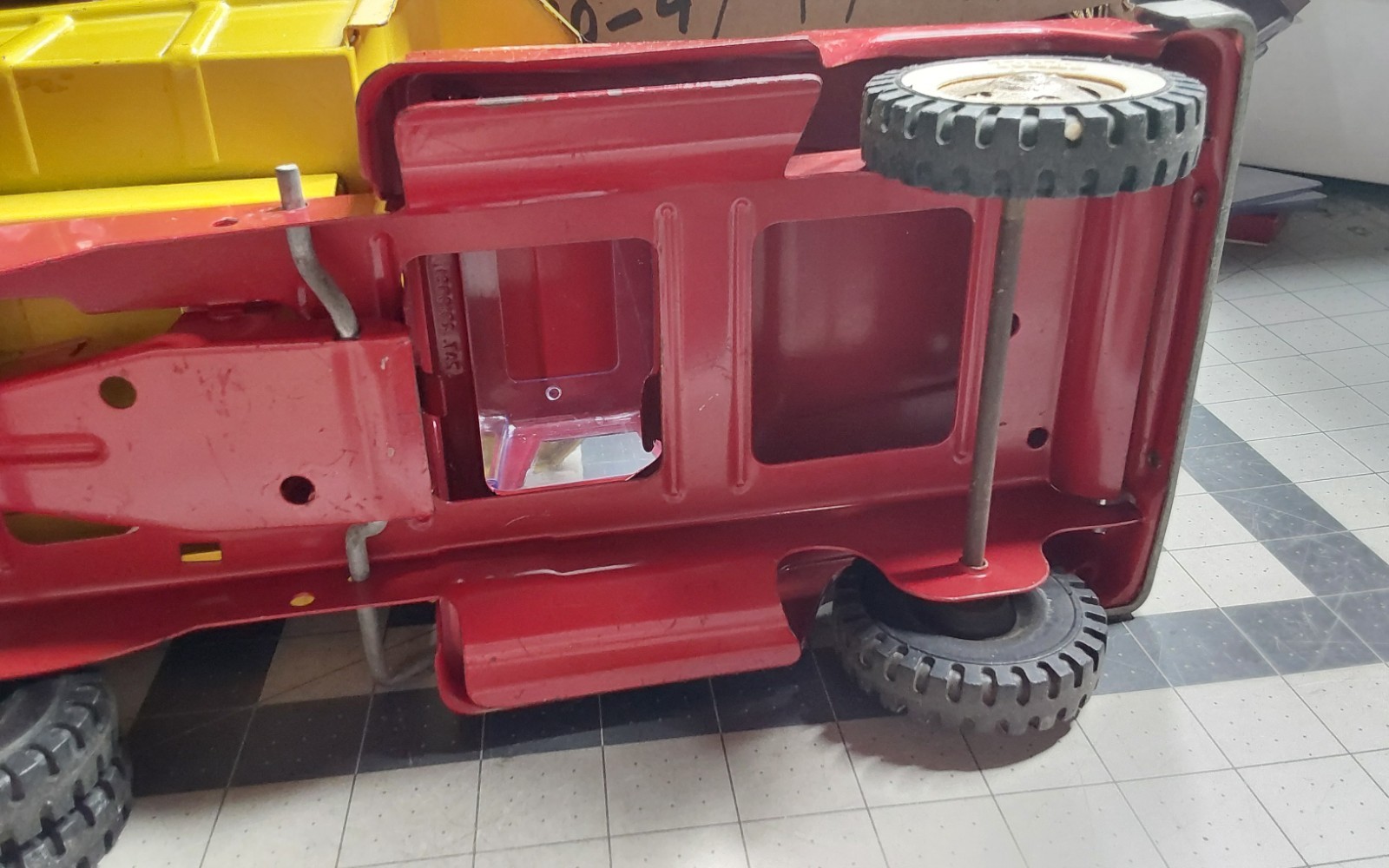 Tonka Pressed Steel Square Front Yellow Red Dump Truck