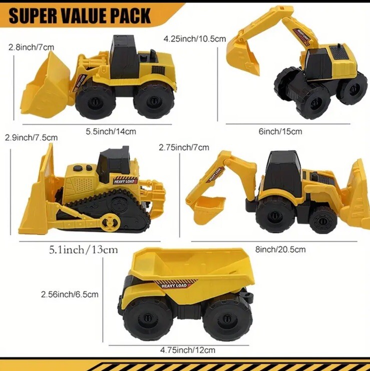 Backhoe Bulldozer Dump Truck Excavator Wheel Loader Construction Set Five PCs