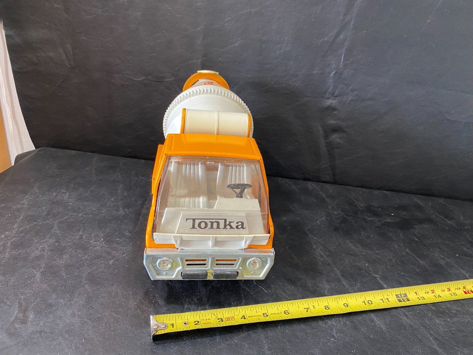 tonka vintage pressed steel cement mixer construction vehicle ORANGE