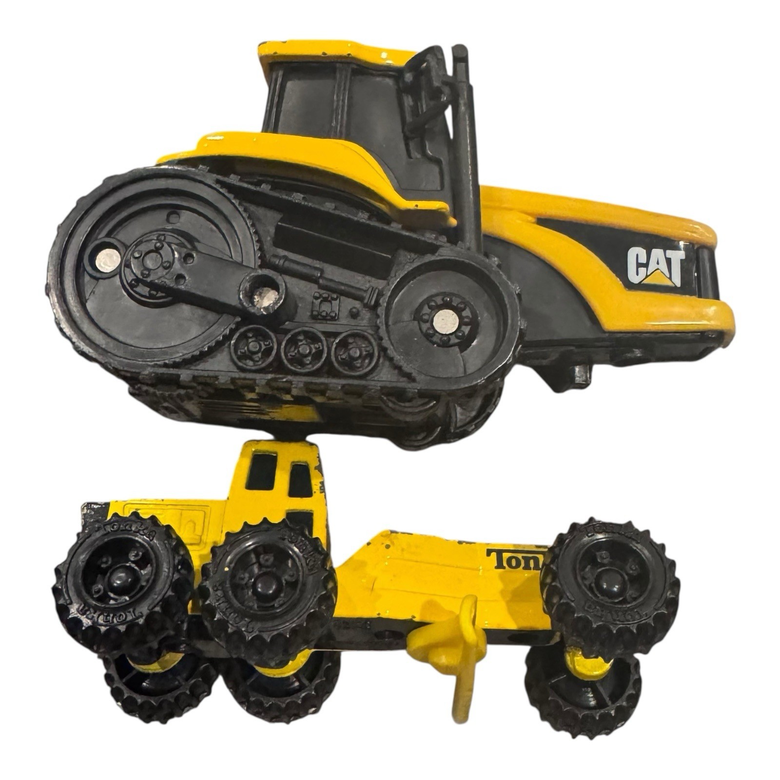 2 pieces 1994 TONKA Road Grader Construction & Self Propelled CAT Tractor Yellow