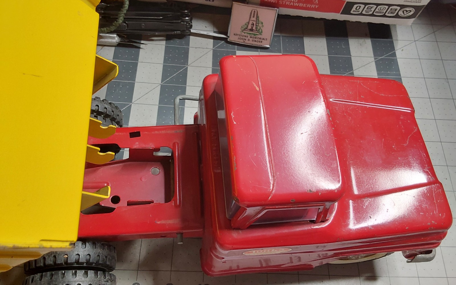 Tonka Pressed Steel Square Front Yellow Red Dump Truck