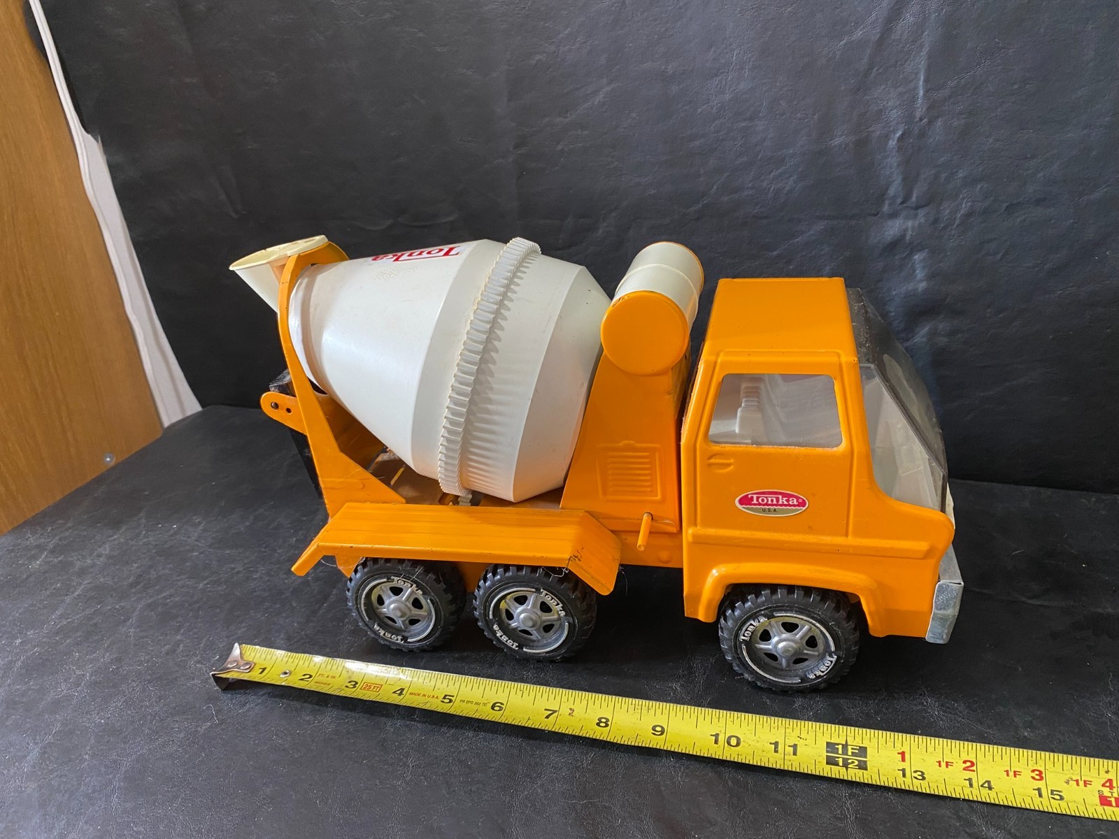 tonka vintage pressed steel cement mixer construction vehicle ORANGE
