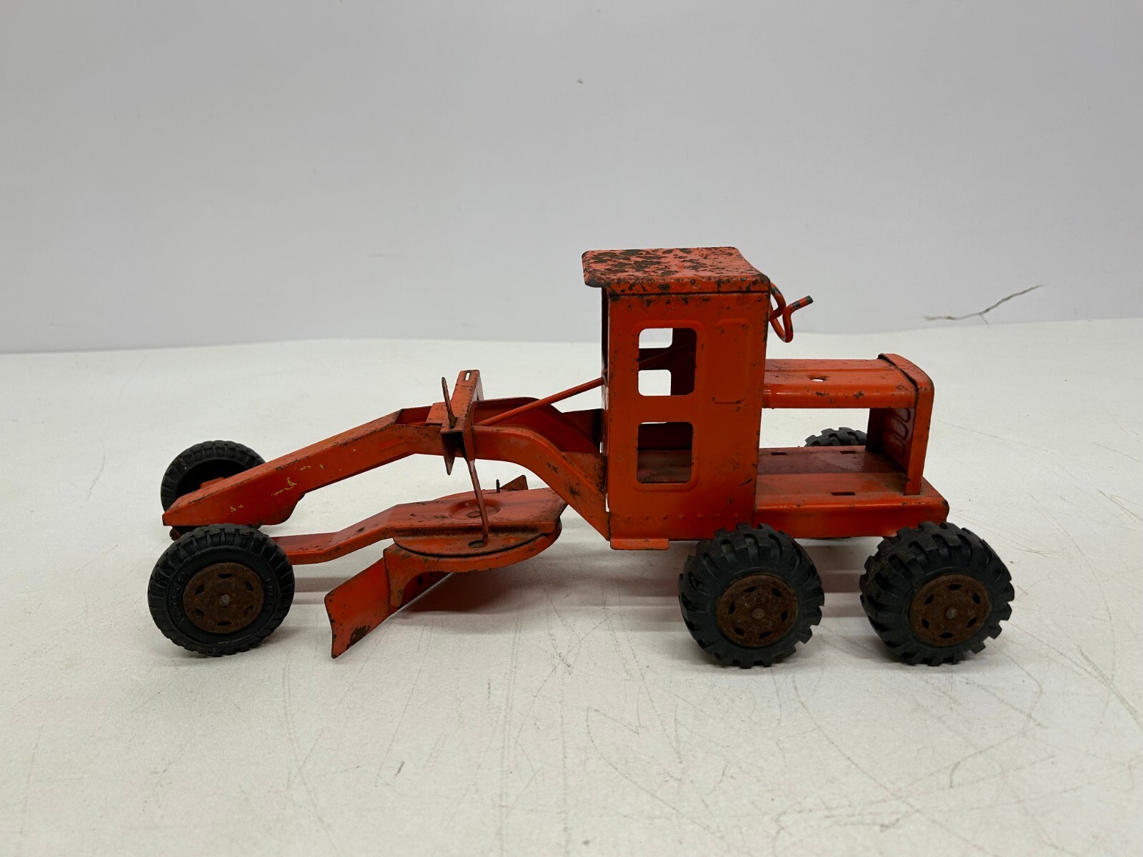 Vtg Marx Power Road Grader Construction Vehicle Pressed Steel Toy Orange 17&Prime;