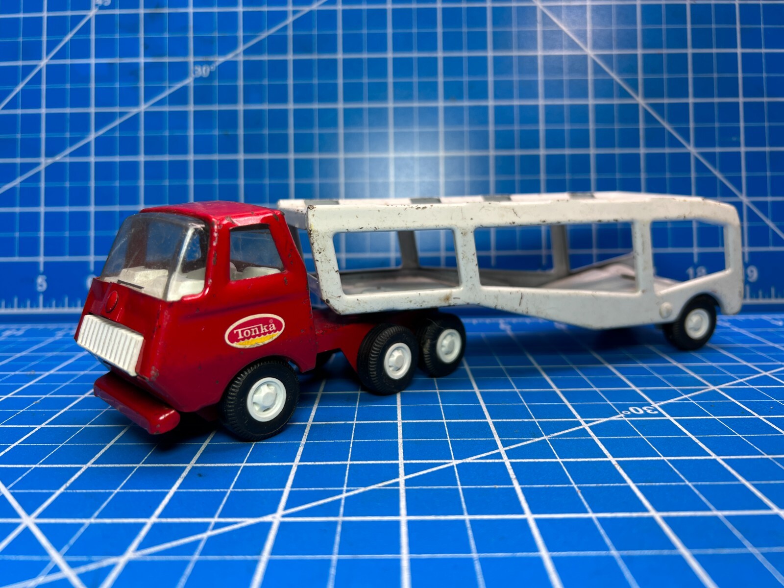 Tiny Tonka Car Carrier/Hauler Semi Truck & Trailer – Pressed Steel Toy