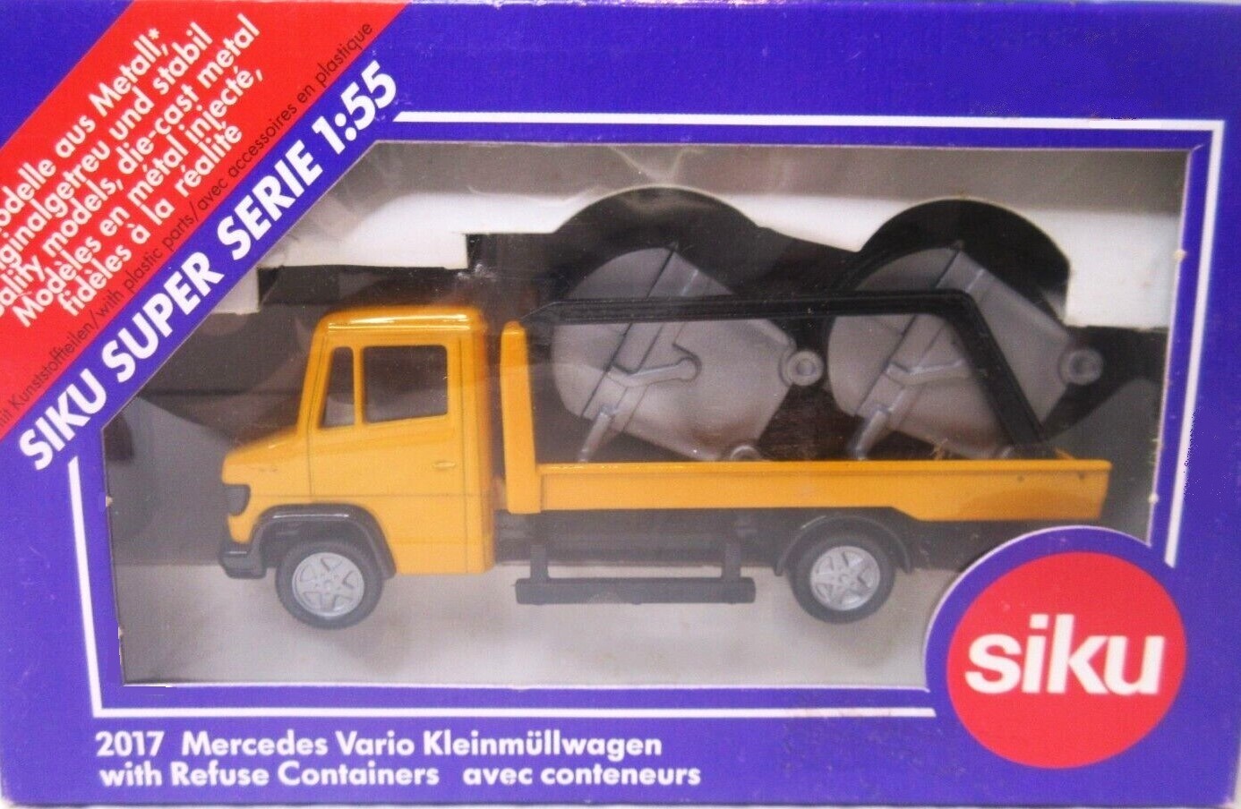 Siku 2017 Mercedes Benz Vario w/Liftoff Refuse Containers – W. Germany 1/55 MIB