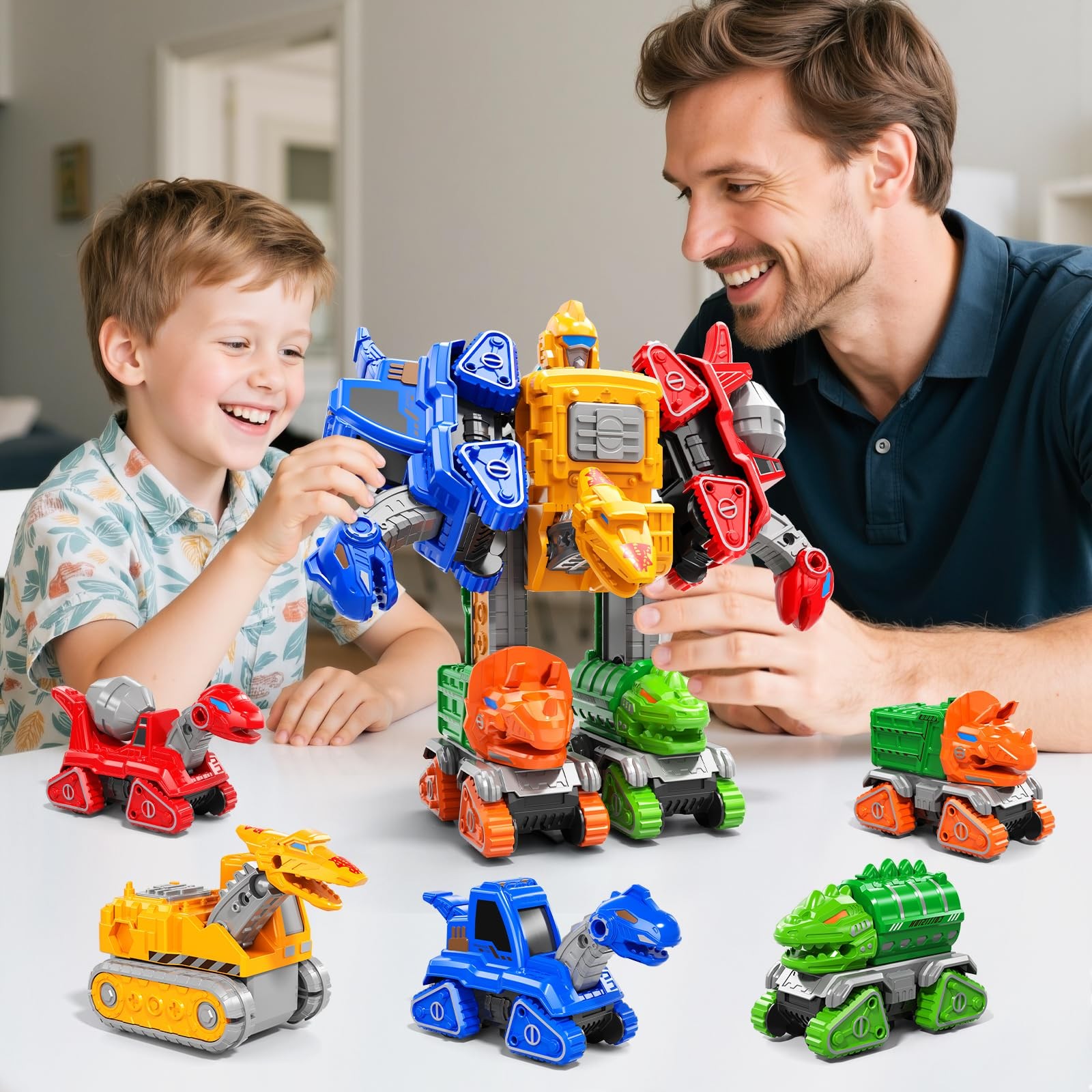 Transforming Robot Toys Set Construction Trucks, Dinosaur Car Toys 6 in 1 Tra…