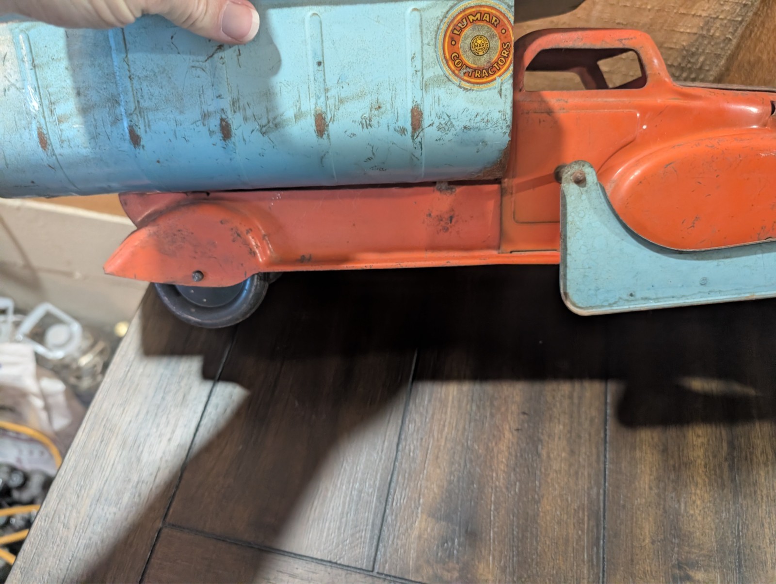 Vtg Marx Lumar Contractors Front Loader Shovel Dump Truck Pressed Steel 1940s