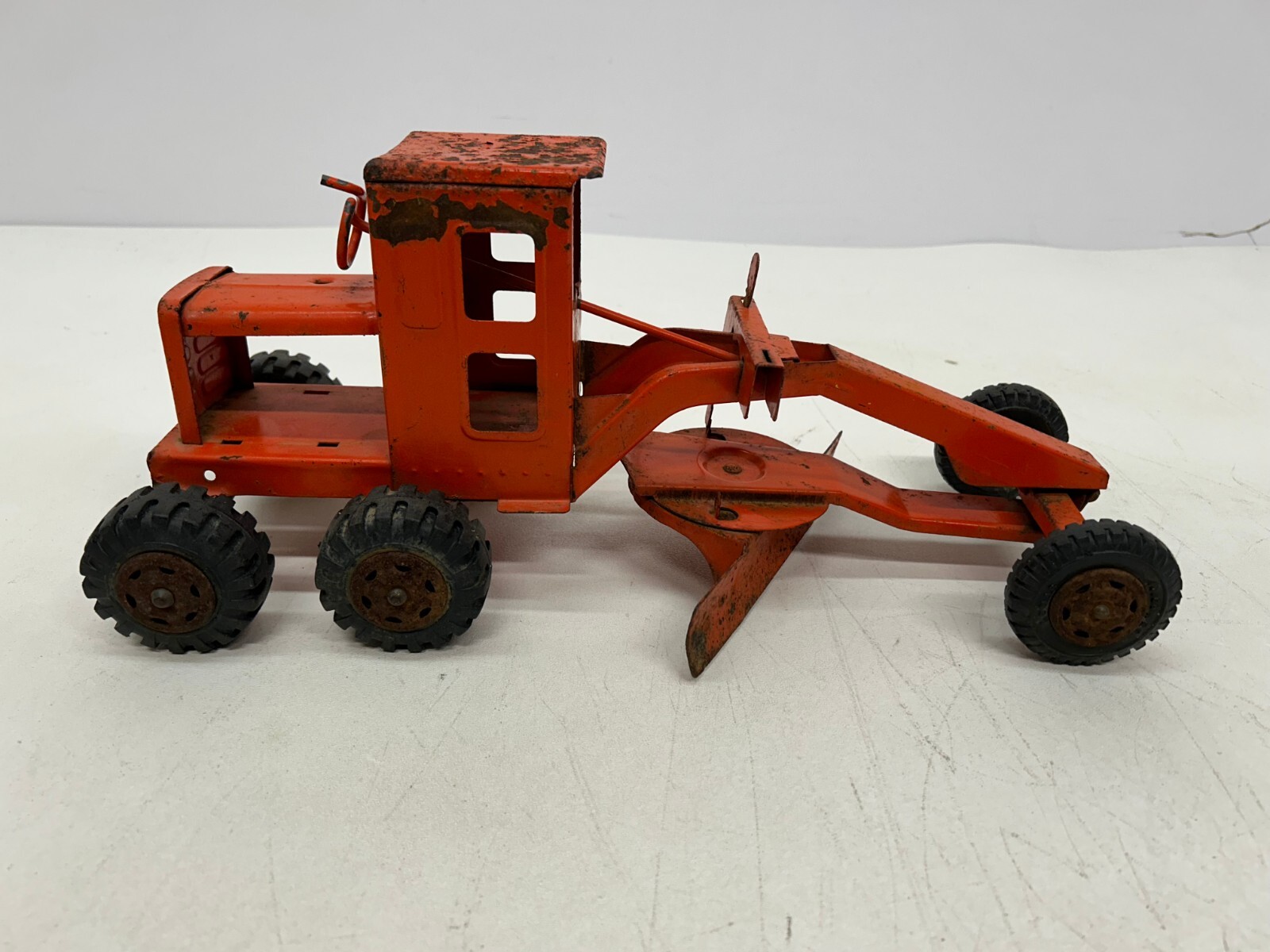 Vtg Marx Power Road Grader Construction Vehicle Pressed Steel Toy Orange 17&Prime;