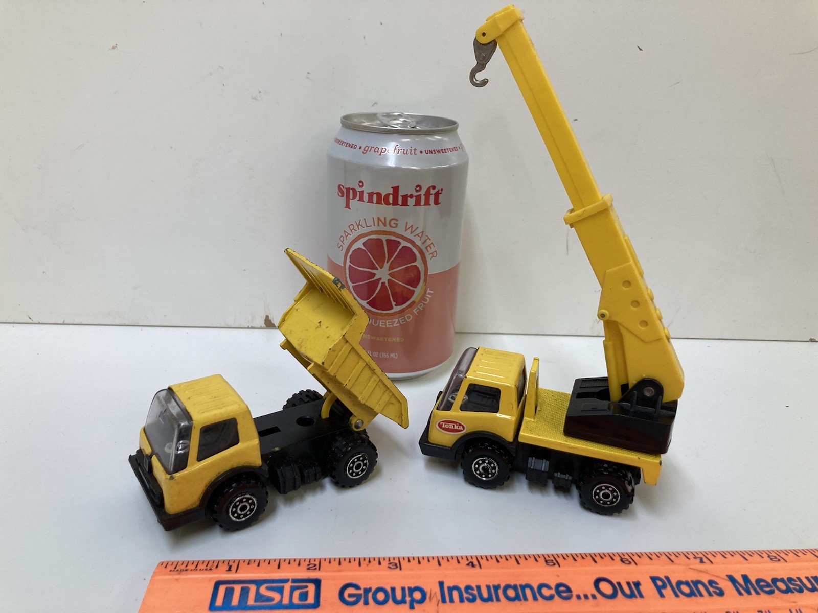 2 Small Vintage 3.5” Long Metal Toy Tonka Trucks. Made In Japan