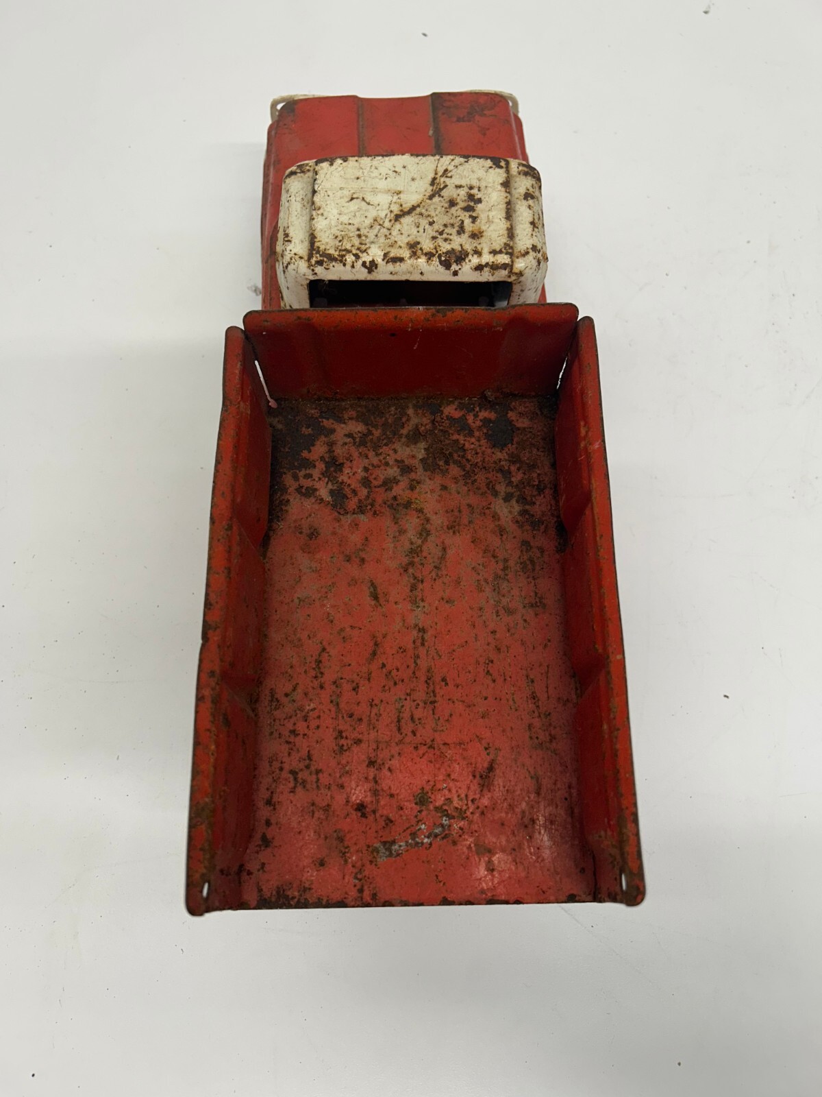Vtg Buddy L c1960s Dump Truck Pressed Steel Toy Car Red 15&Prime;