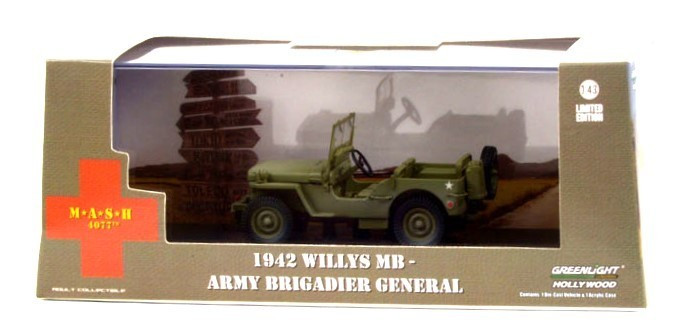 Greenlight 86593 Army Brigadier General – 1942 Willys MB Jeep – MASH 1/43 MIB