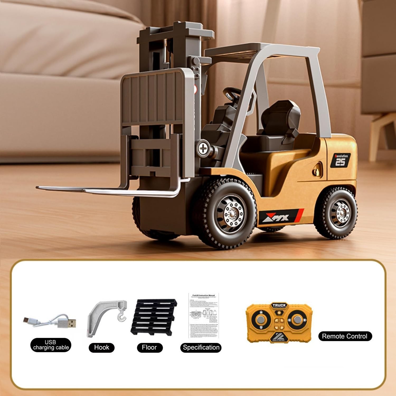 1/64 RC Forklift Toy, 7CH 2 Mode Mini Remote Control Forklift Truck, 2 in 1 Lift