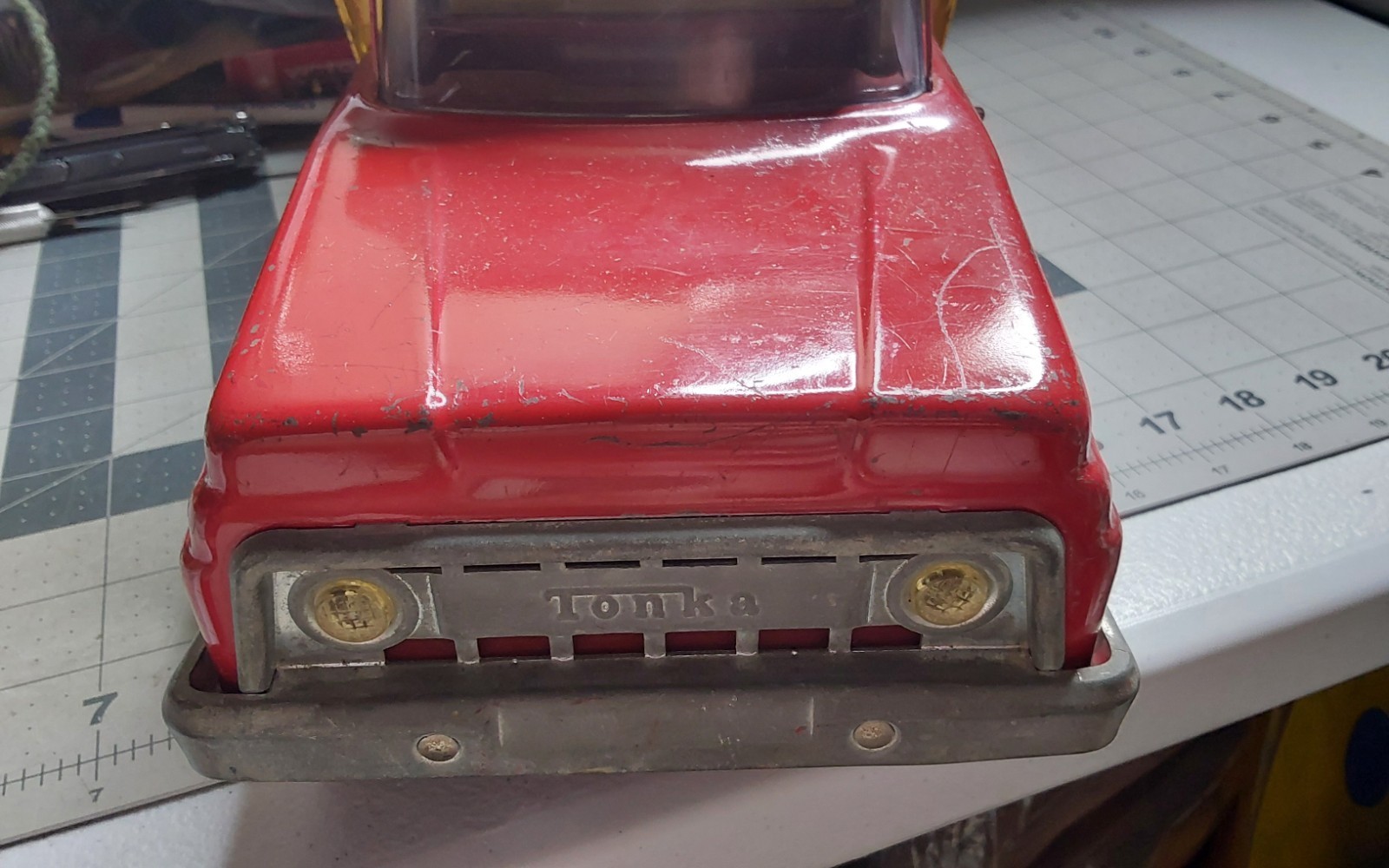 Tonka Pressed Steel Square Front Yellow Red Dump Truck