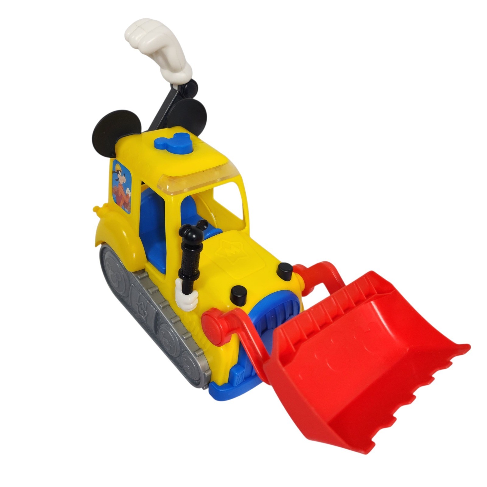 Disney Mickey Mouse Goofy Construction Bulldozer Toy Yellow Red Bucket