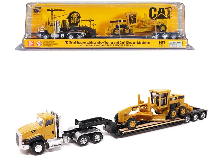 CAT Caterpillar CT660 Day Cab Tractor Yellow with Lowboy Trailer and CAT 163H Mo