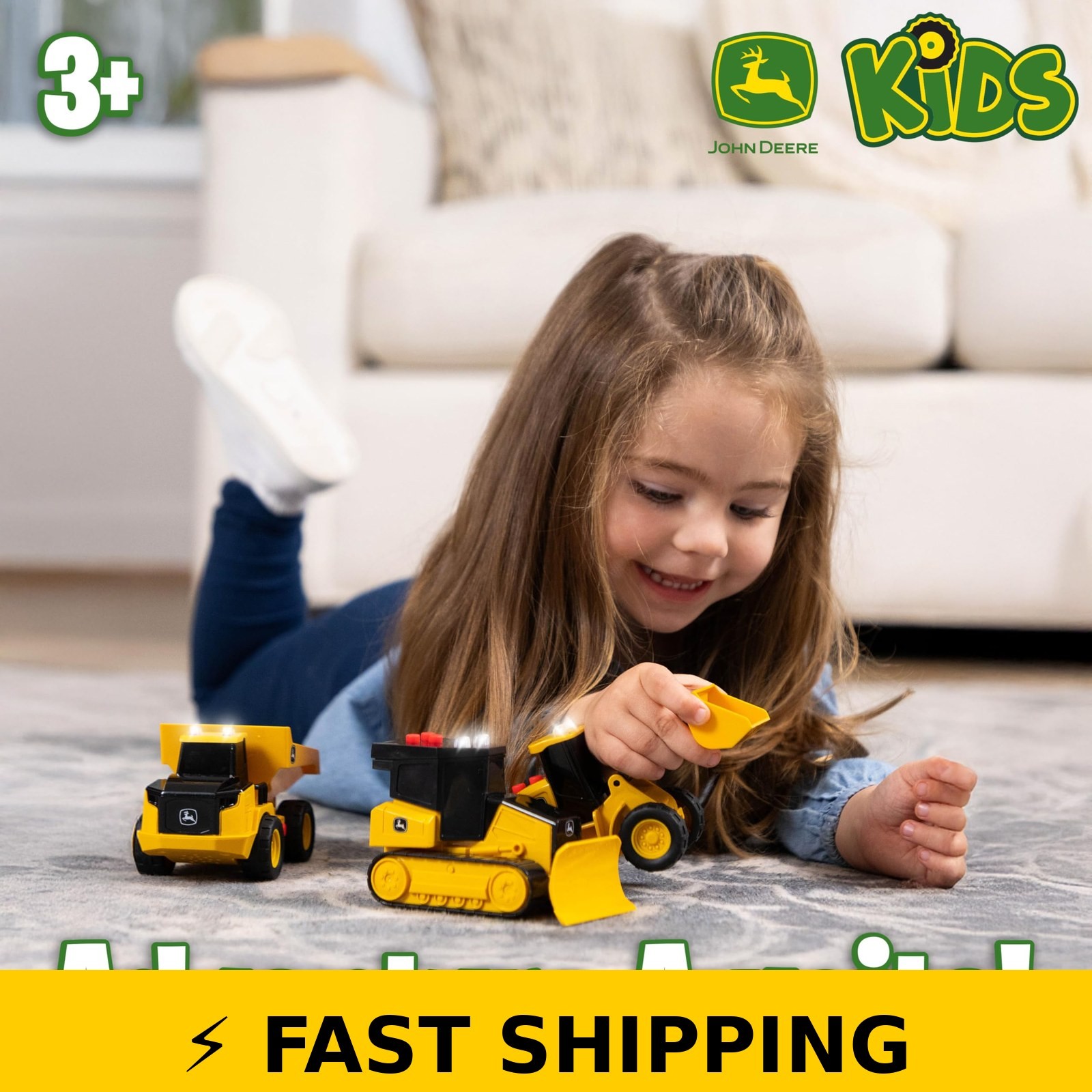 John Deere 3-Pack Mini Construction Vehicles Set with Lights & Sounds
