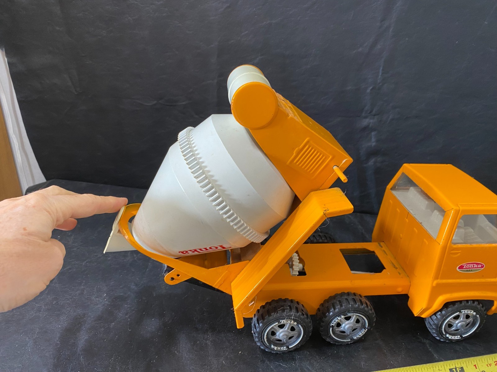 tonka vintage pressed steel cement mixer construction vehicle ORANGE