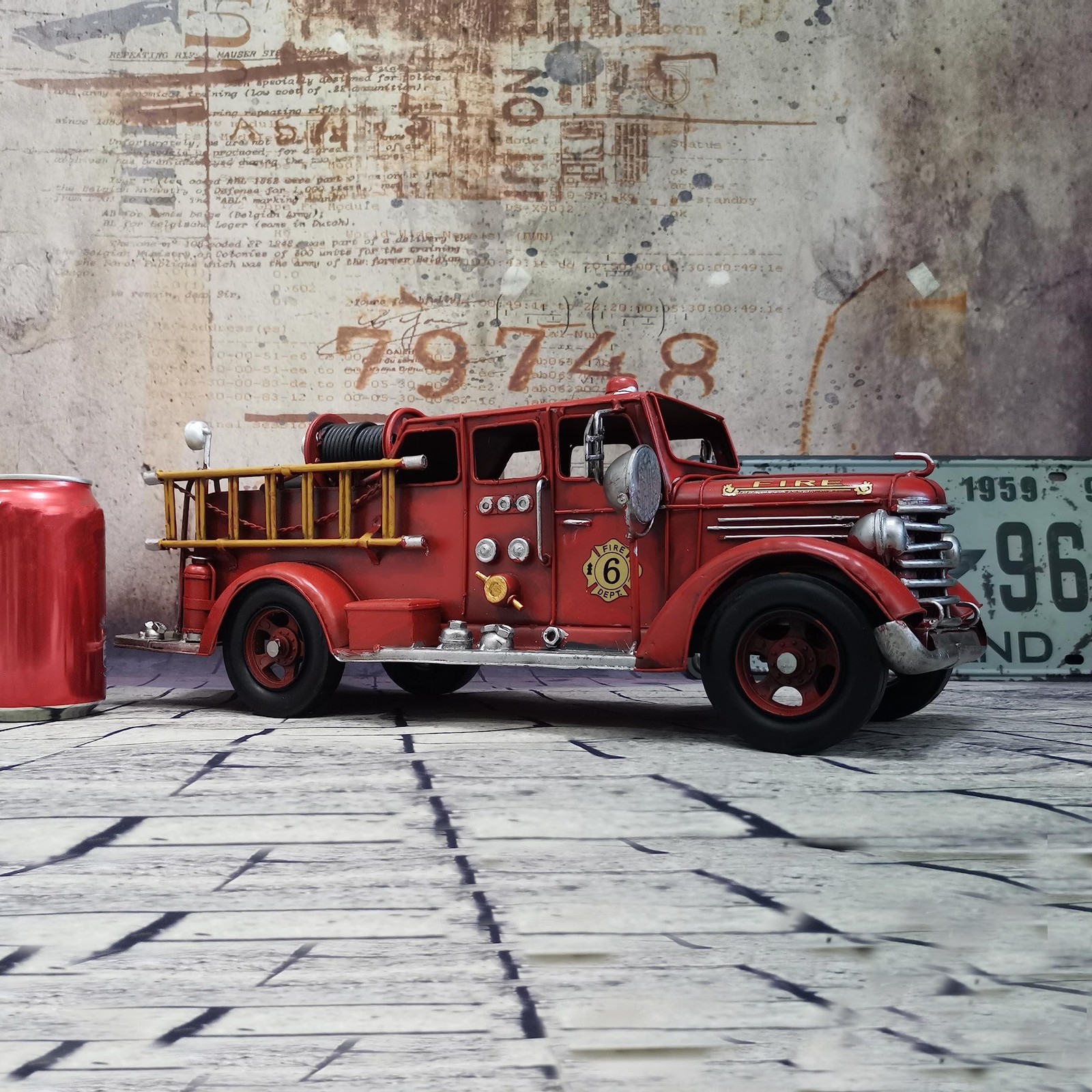 Truck Model Retro Fire Diecast Metal Miniature Vehicles Large Fire Fighting T…