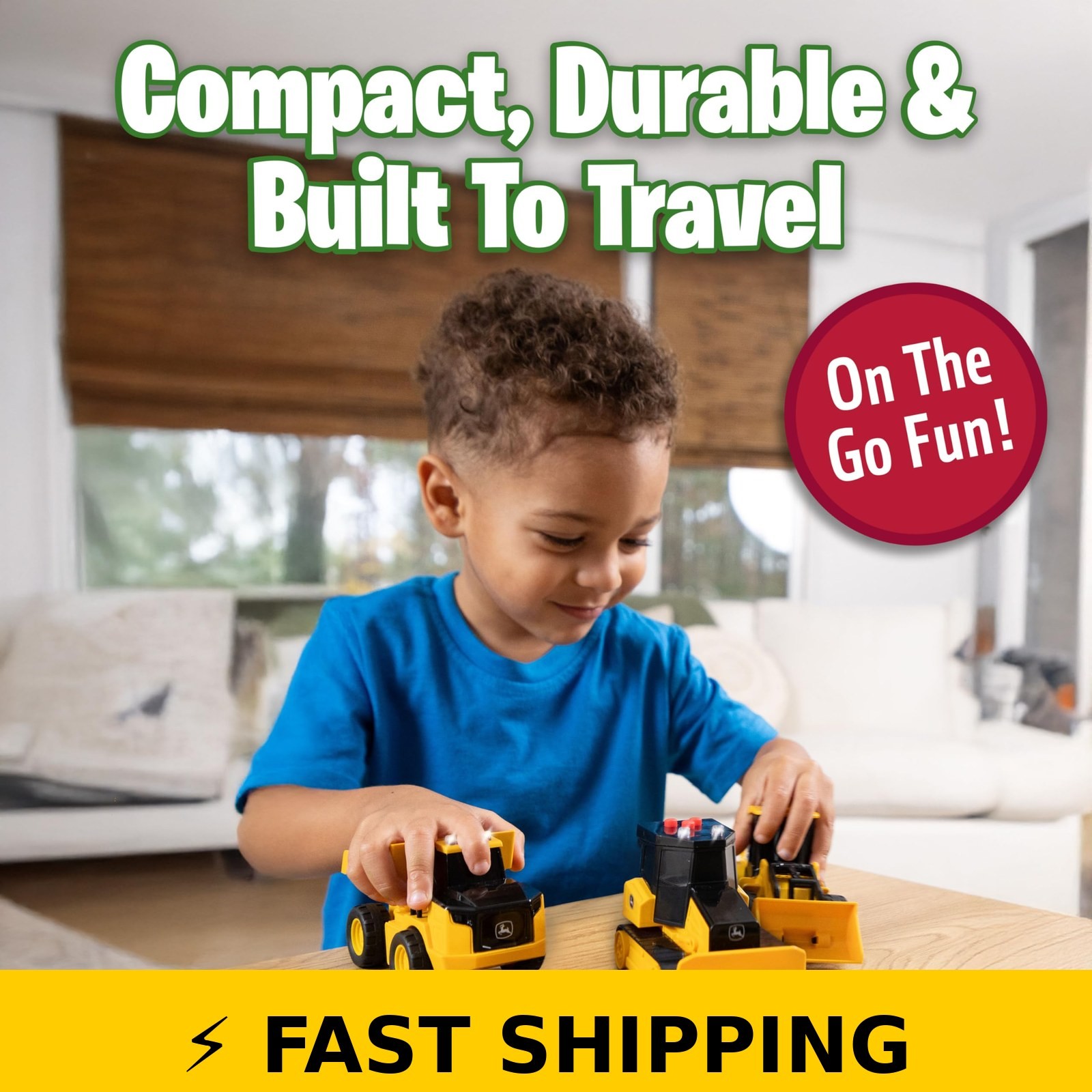 John Deere 3-Pack Mini Construction Vehicles Set with Lights & Sounds
