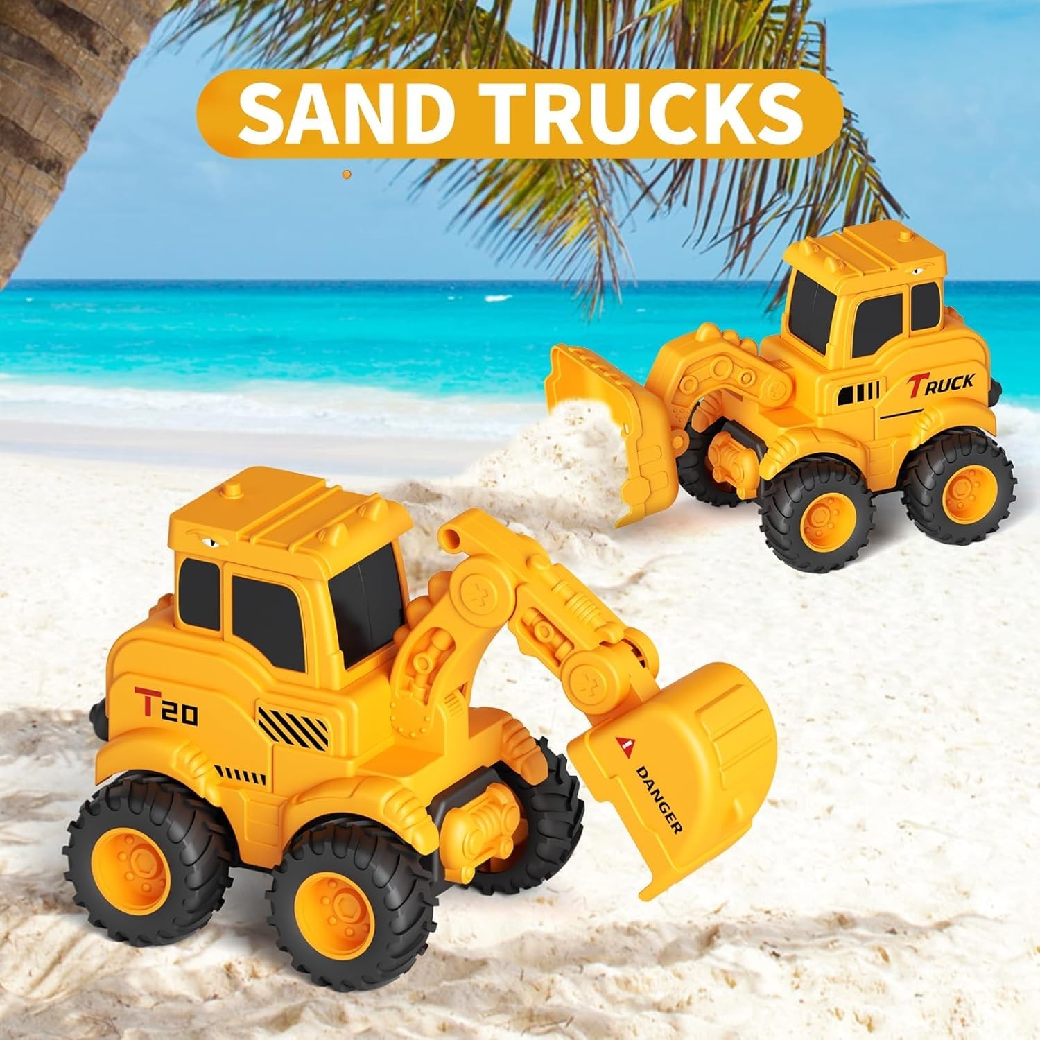 Kids Construction Truck Toys Set of 4 Excavator Bulldozer Road Roller Plastic