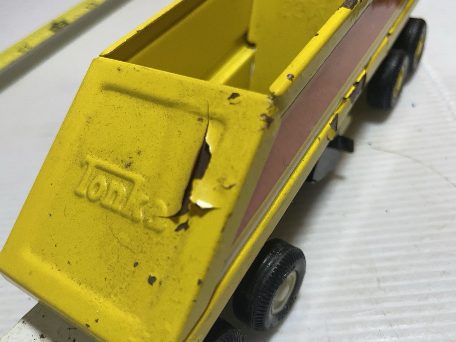 vintage 1970 Tiny Tonka pressed steel toy truck Mini Bottom Dump Tractor Trailer