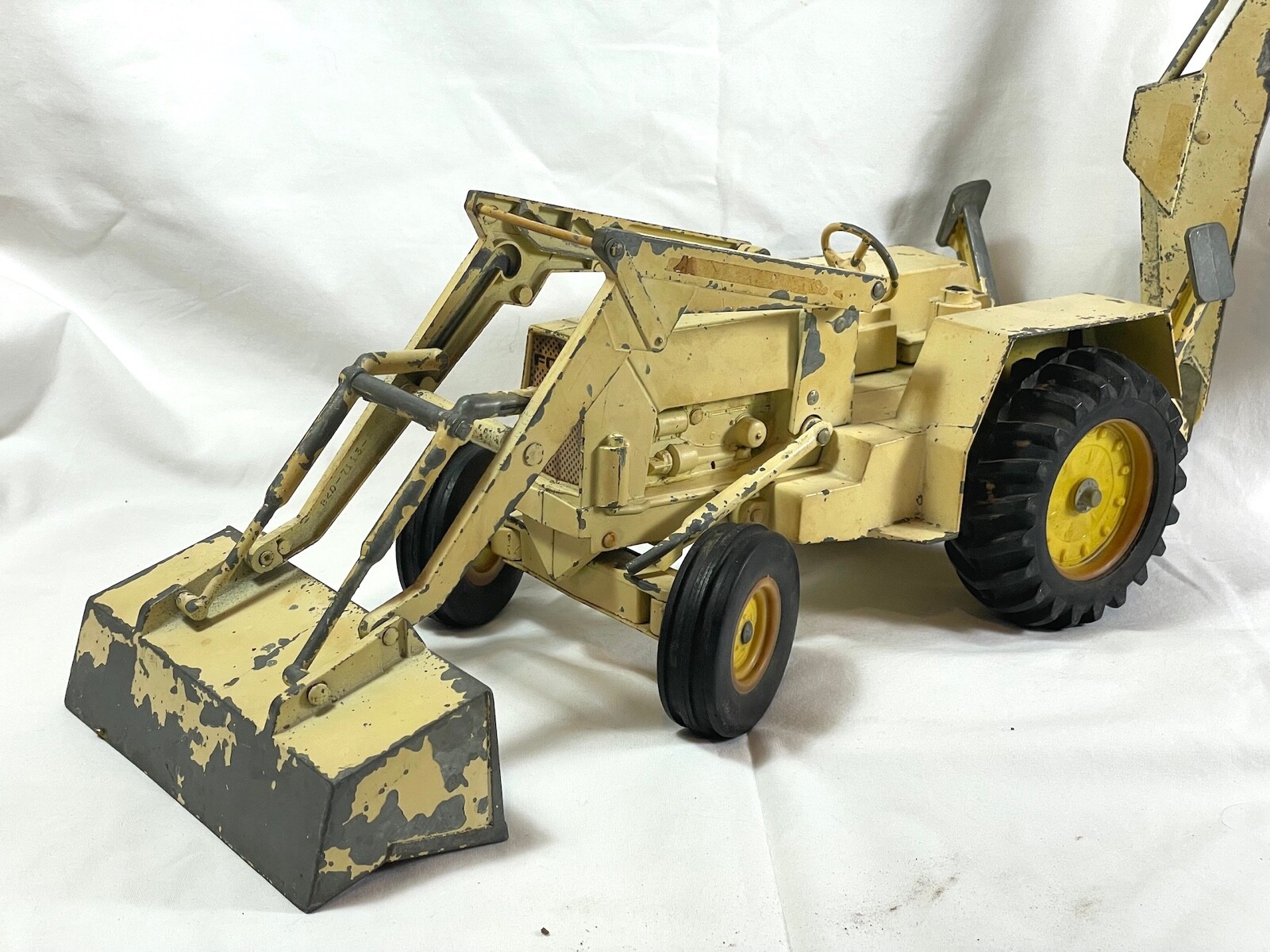 Vintage Steel Large 1/12 Scale Ertl Ford 7500 Front Loader Backhoe Tractor READ