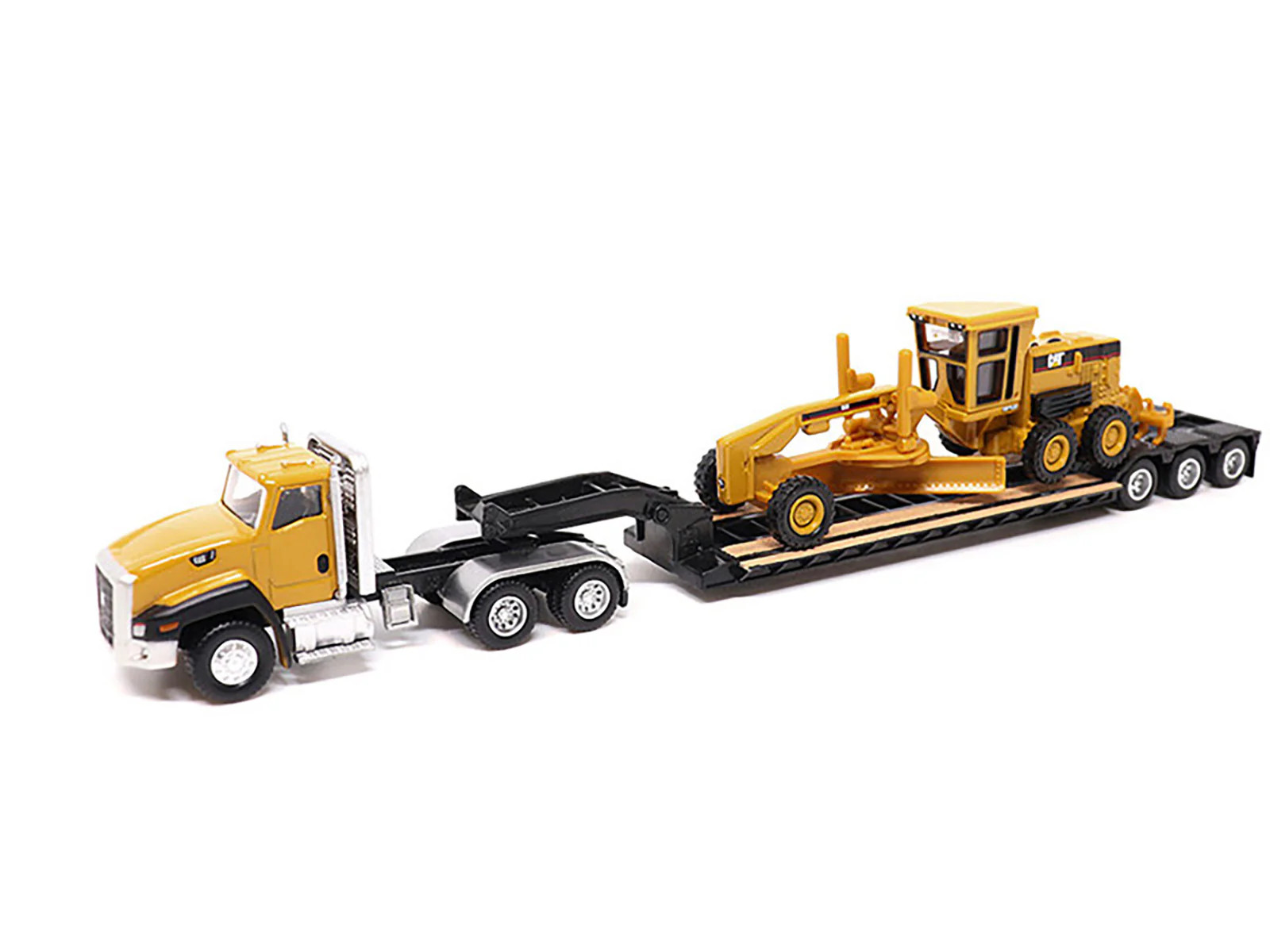 CAT Caterpillar CT660 Day Cab Tractor Yellow with Lowboy Trailer and CAT 163H M