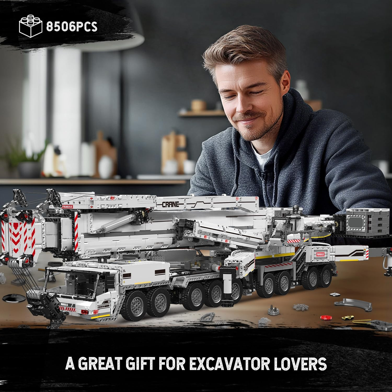 Heavy Crane Building Kit, 8506 Pieces Large Crane Truck Model Kit with 20 Motors